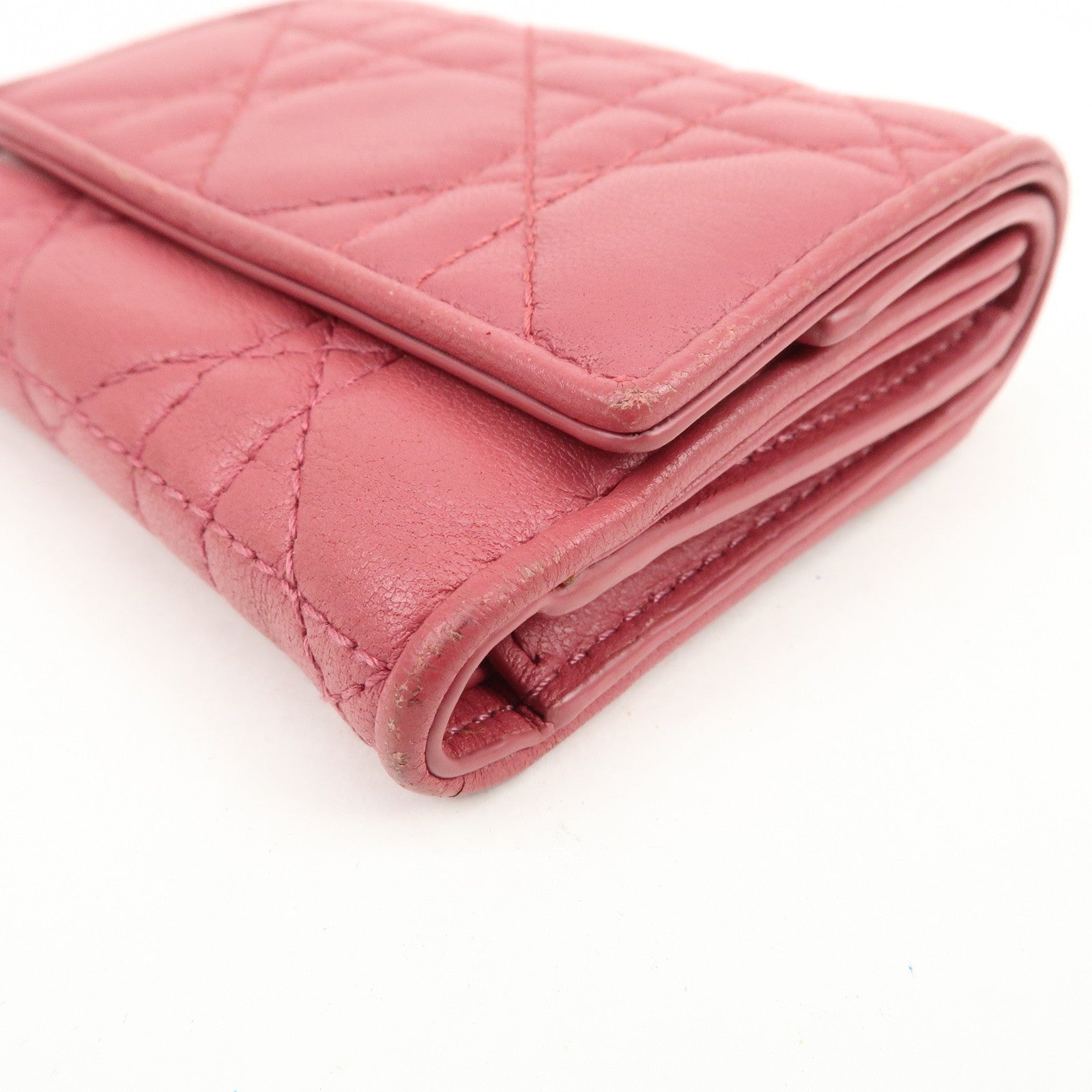 Christian Dior Cannage Leather Bi-fold Compact Wallet Pink