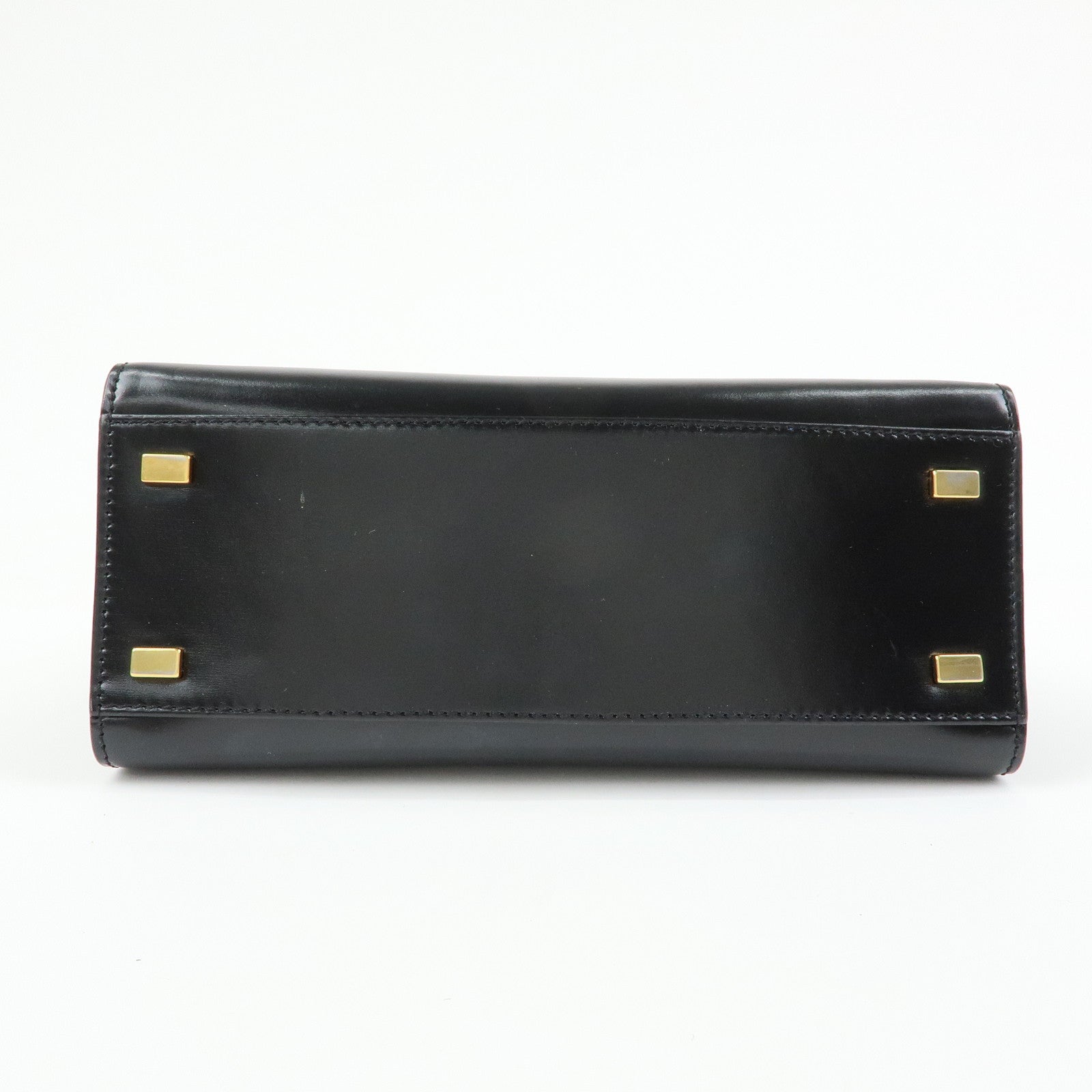 CELINE Leather Hand Bag Top-handle Bag Black Gold Chain