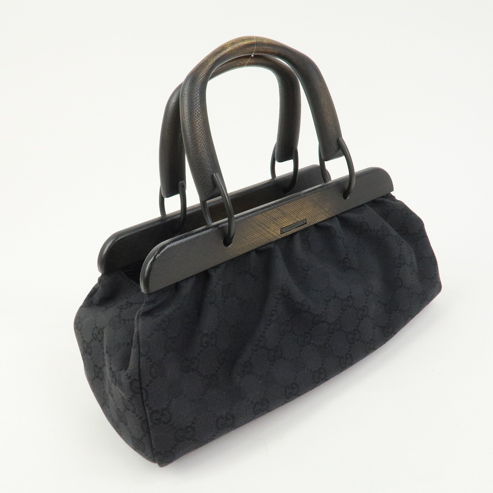 GUCCI GG Monogram Canvas Wood Handle Hand Bag Black 112683