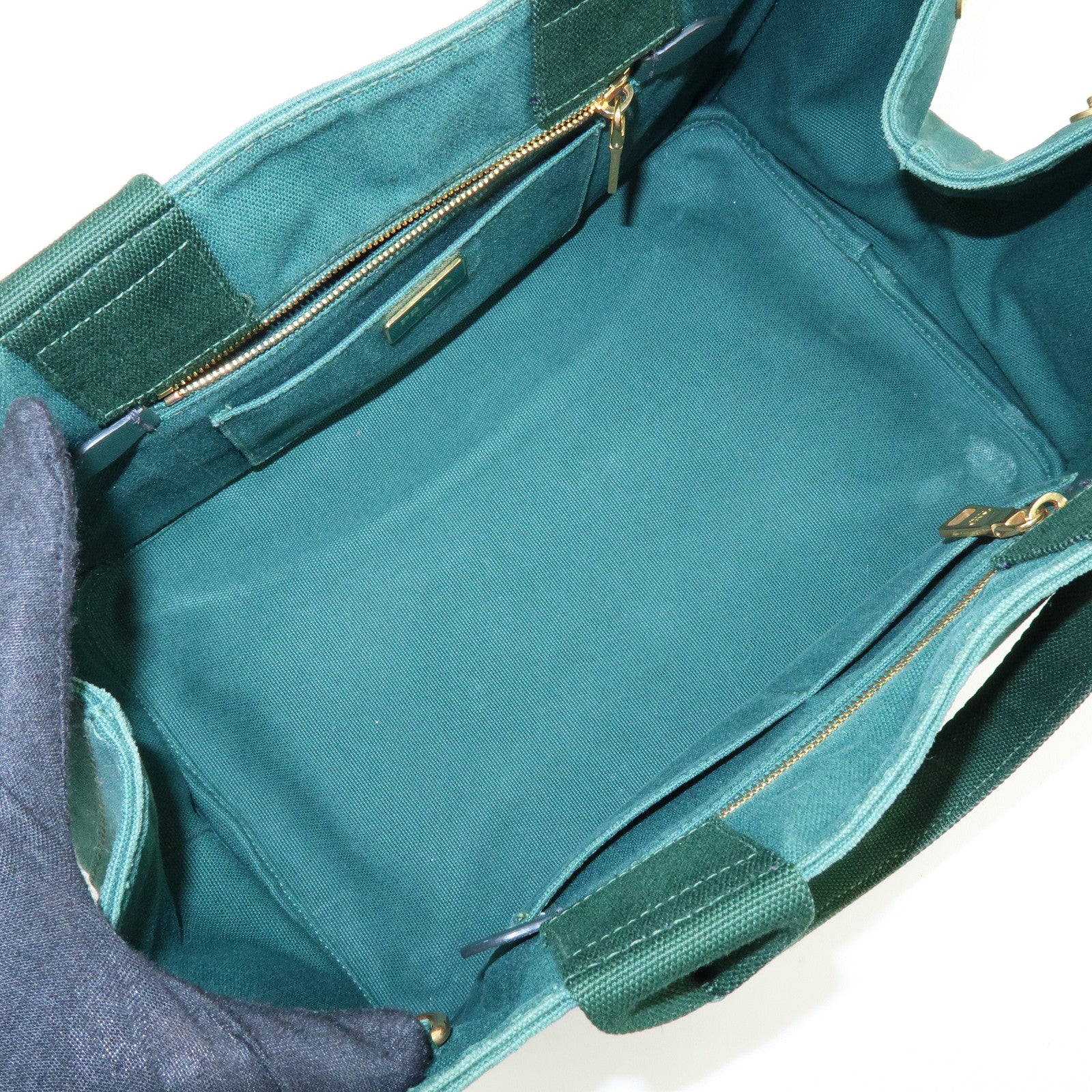 PRADA Triangle Logo Canapa Canvas 2Way Bag Shoulder Hand Bag Green