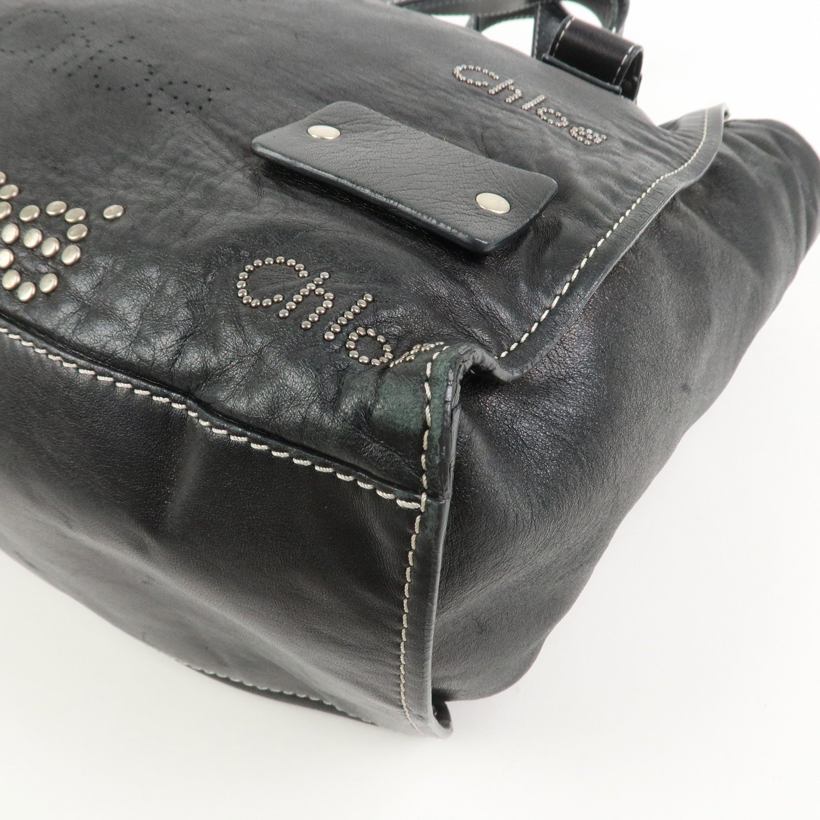 Chloe Patsy Leather Tote Bag Shoulder Bag Studs Black