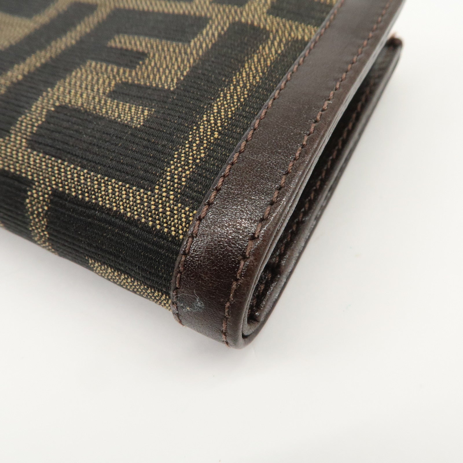 FENDI Zucca Canvas Leather Bi-Fold Compact Wallet Beige Brown 01692 Used