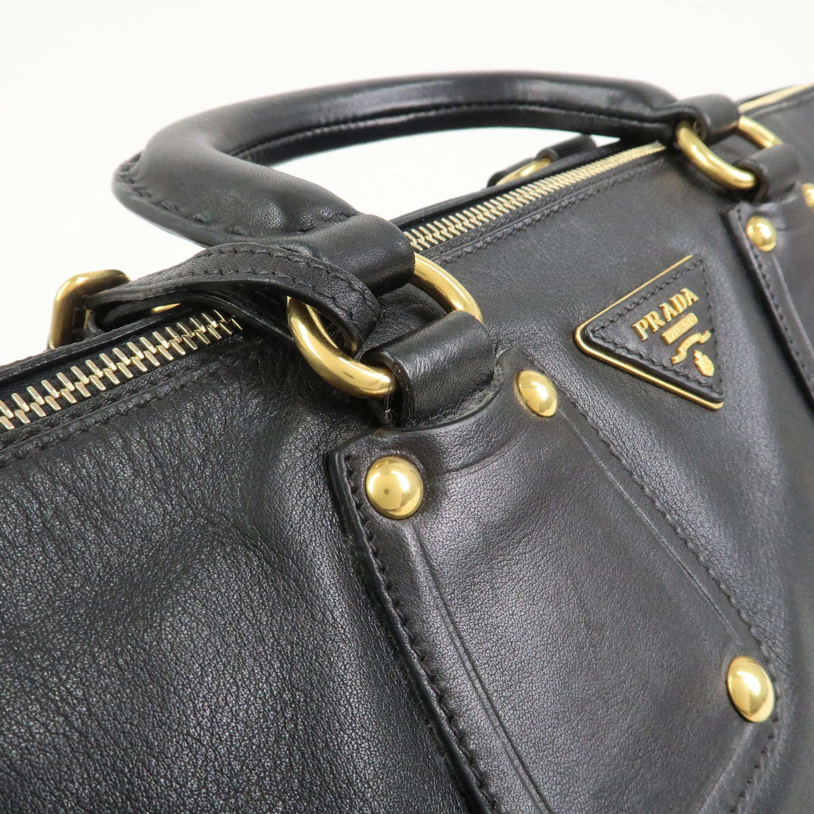 PRADA Triangle Logo Leather 2 Way Bag Hand Bag Shoulder Bag BL0685