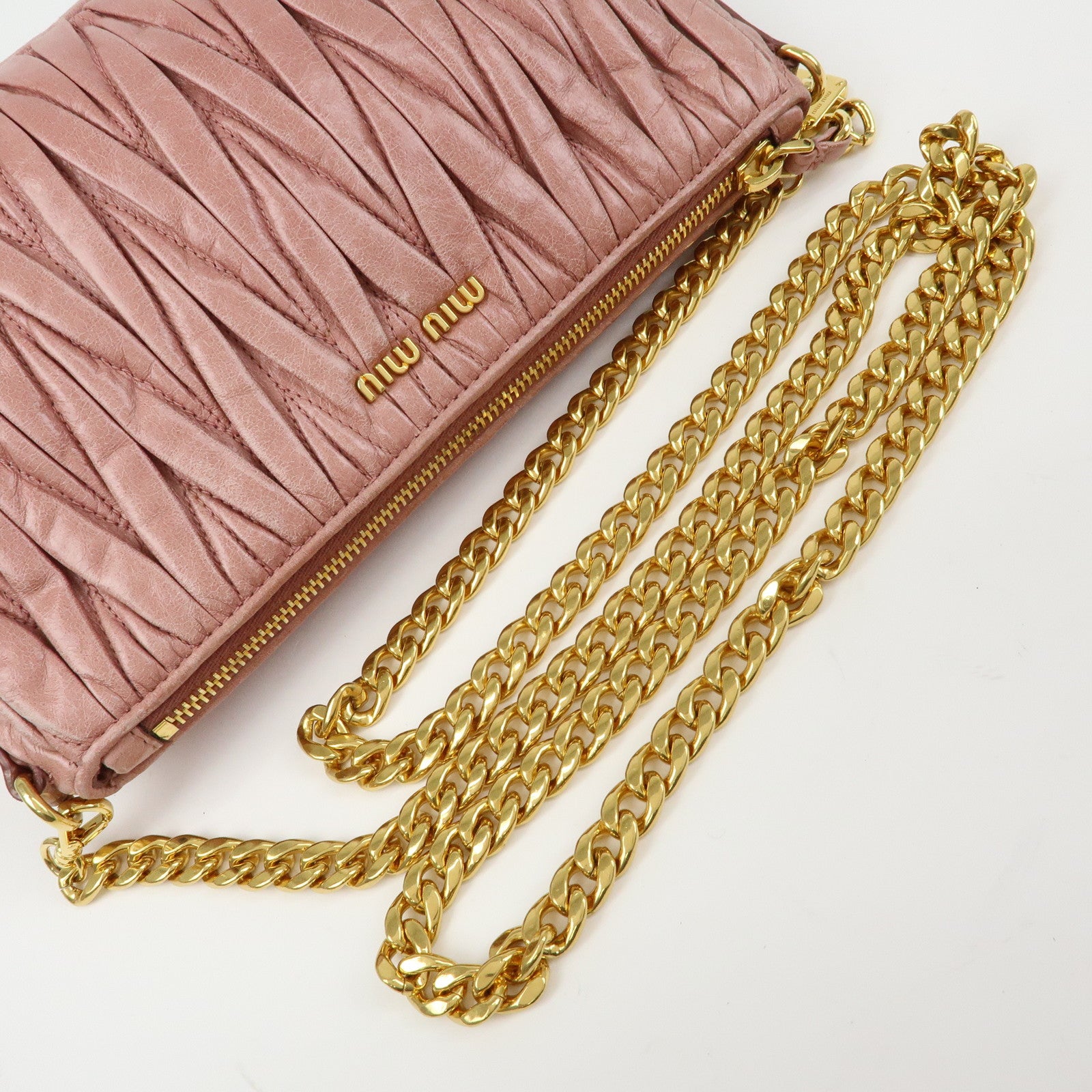 MIU MIU Matelasse Leather Chain Shoulder Crossbody Bag Pink 5BC892
