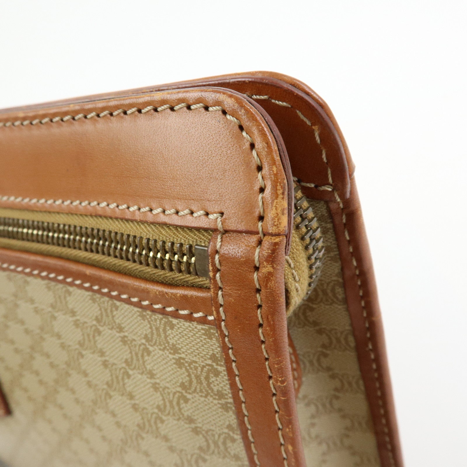 CELINE Macadam PVC Leather Clutch Bag Pouch Beige Brown