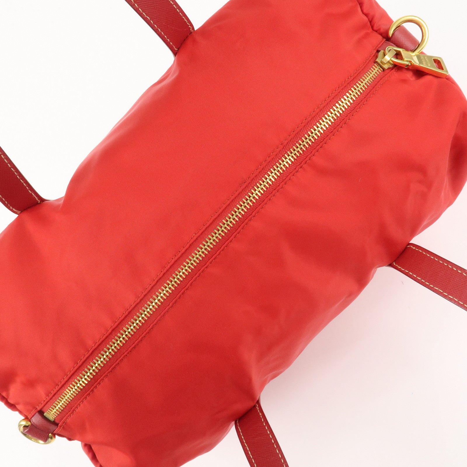 PRADA Triangle Logo Nylon Leather 2Way Shoulder Bag Hand Bag Red Used