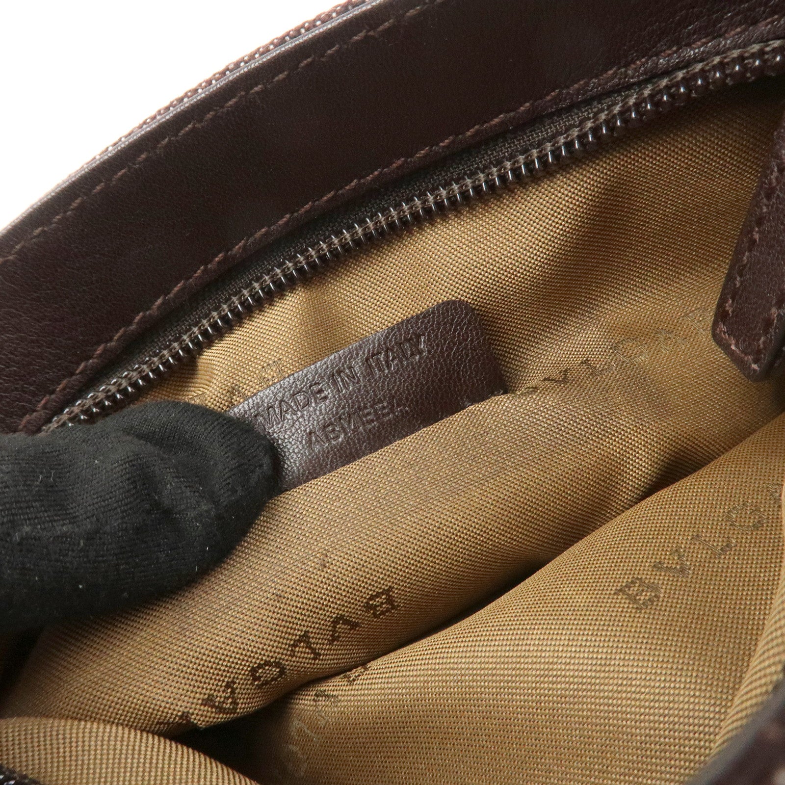 BVLGARI Logo Mania Canvas Leather Shoulder Bag Crossbody Bag Brown