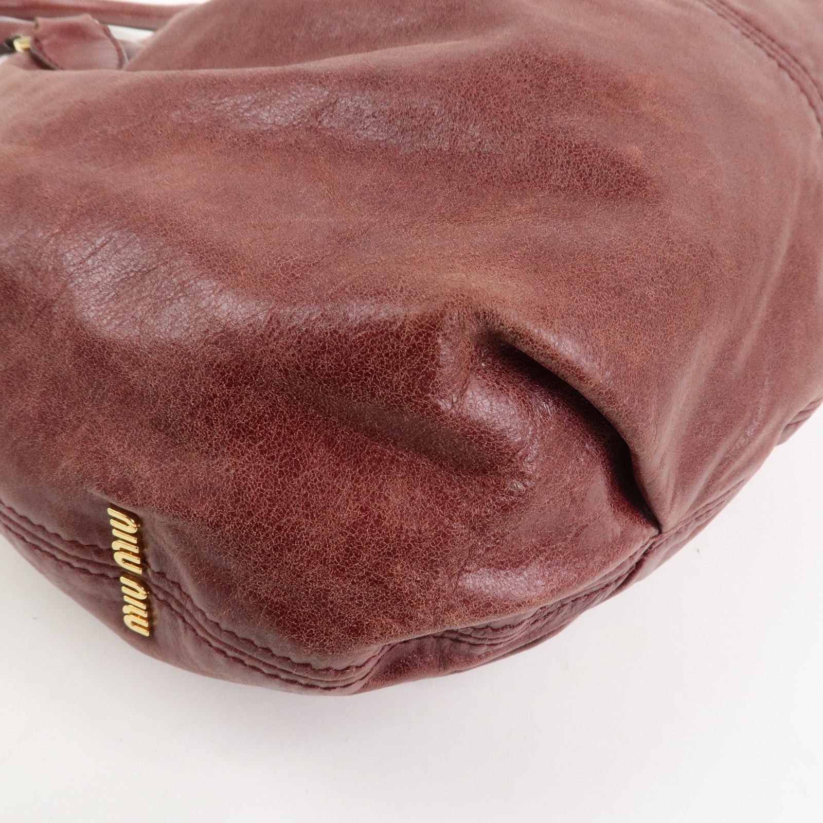 MIU MIU Logo Leather 2Way Bag Hand Bag Shoulder Bag Bordeaux