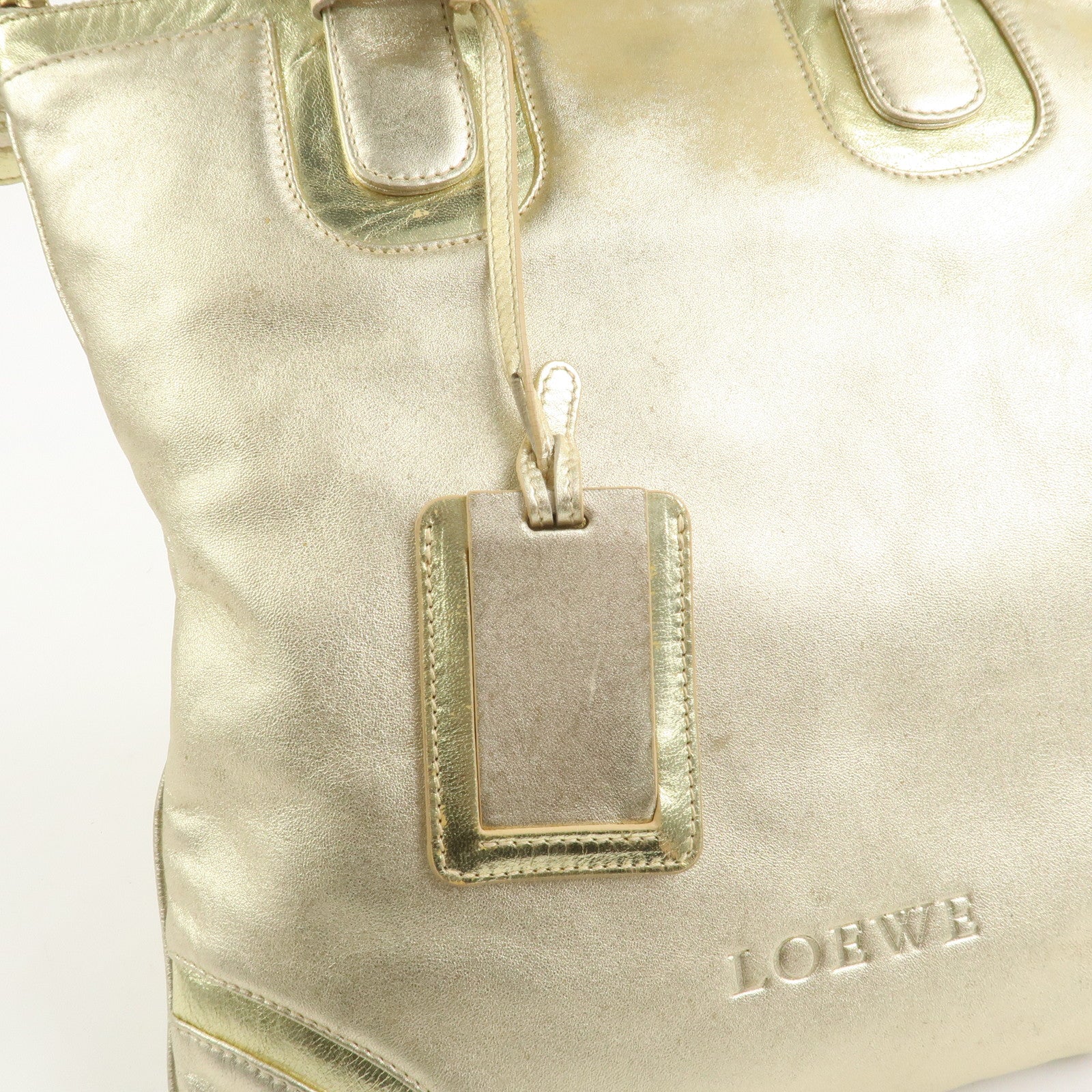 LOEWE Anagram Logo Leather Tote Bag Hand Bag Champagne Gold