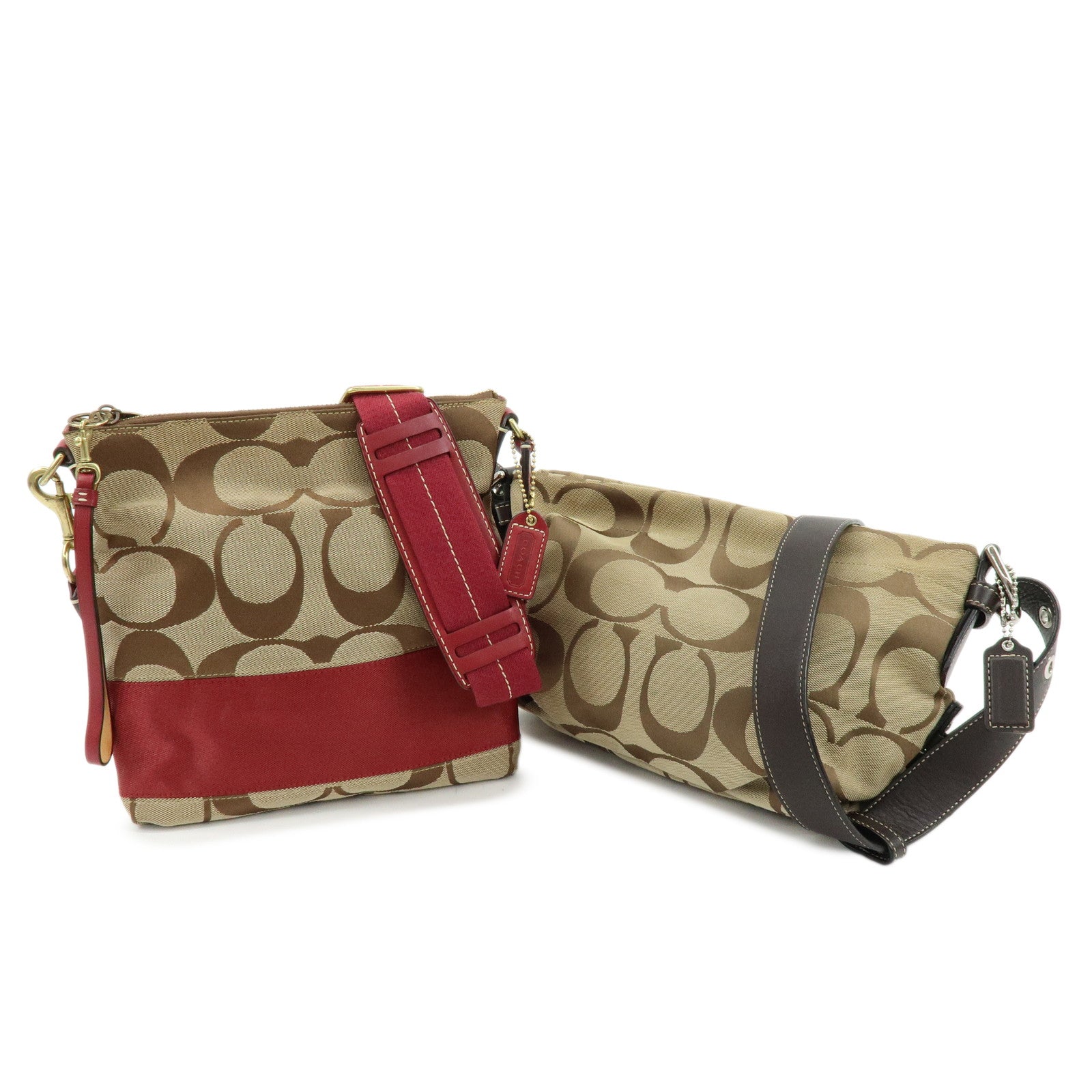 COACH Set of 2 Signature Canvas Leather Shoulder Bag Beige