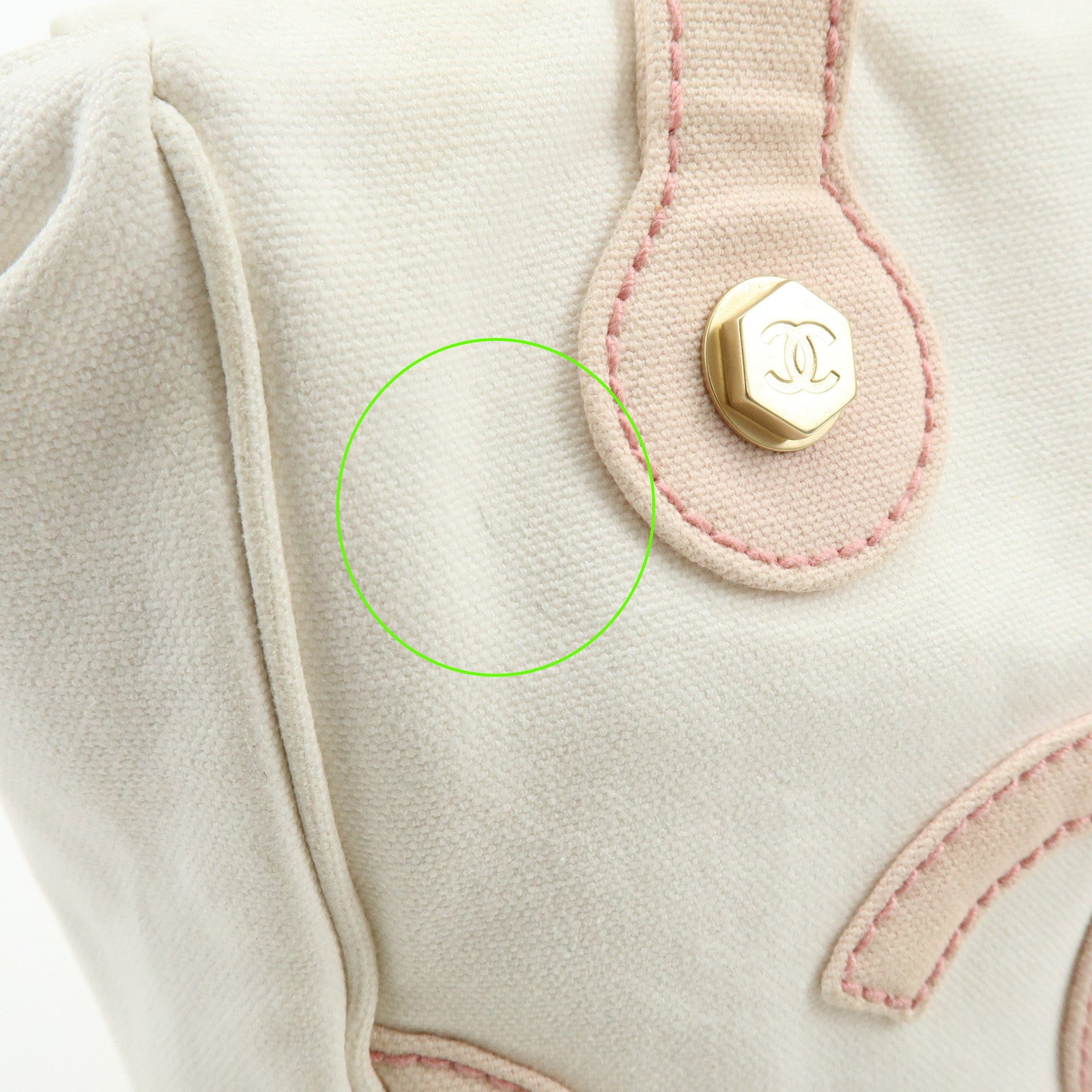 CHANEL Marshmallow Canvas Hand Bag Tote Bag White Pink