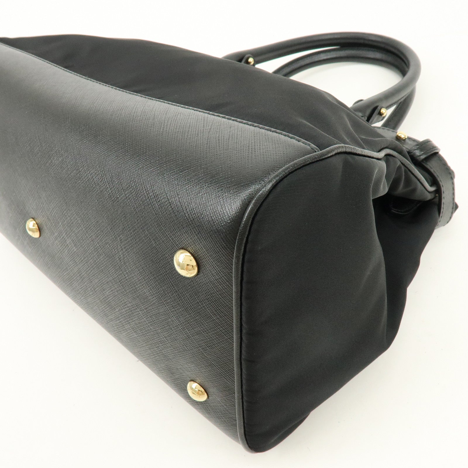 Ferragamo Gancini Nylon Leather 2Way Bag Hand Shoulder Bag Black