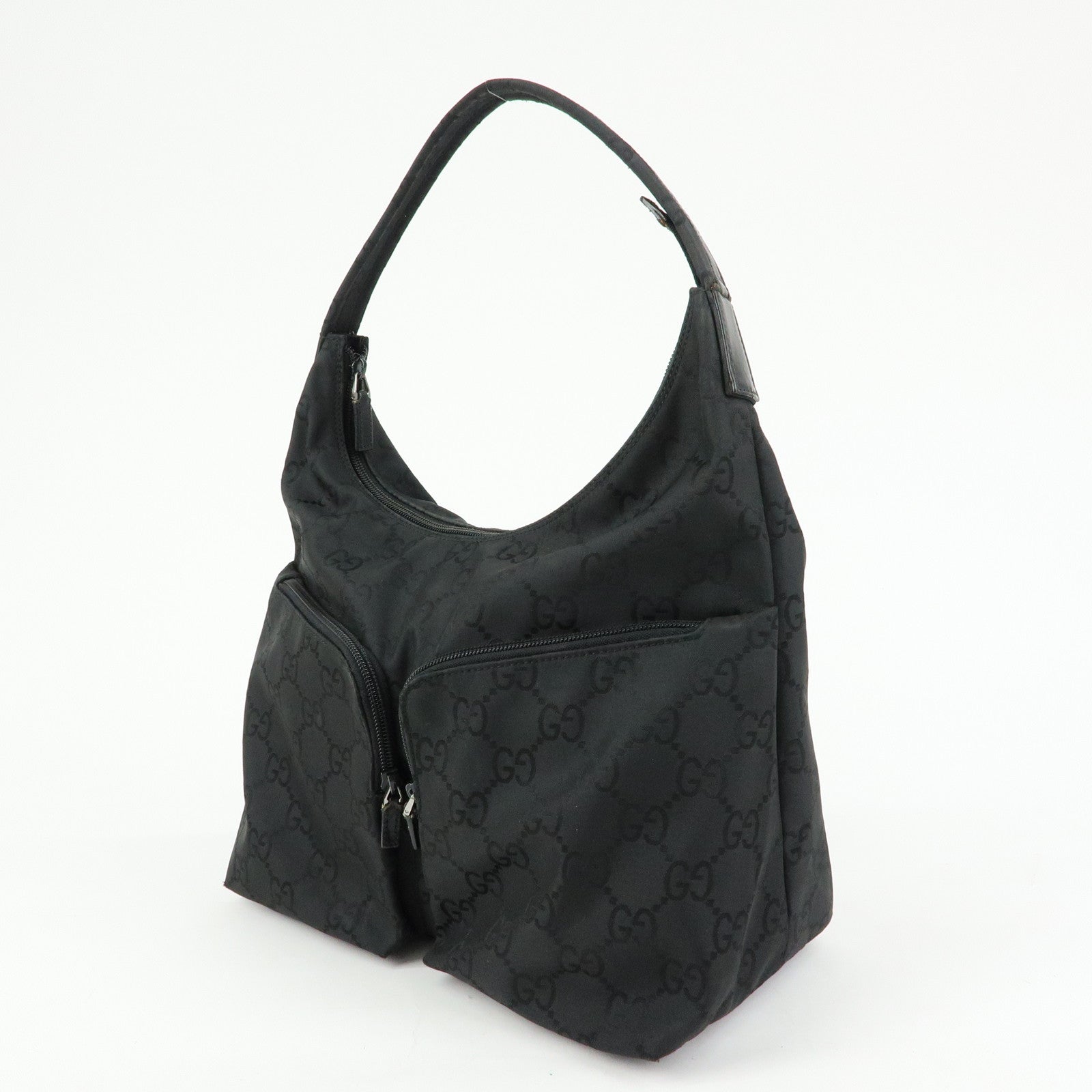 GUCCI Front Pocket GG Nylon Leather Shoulder Bag Black 001・3380