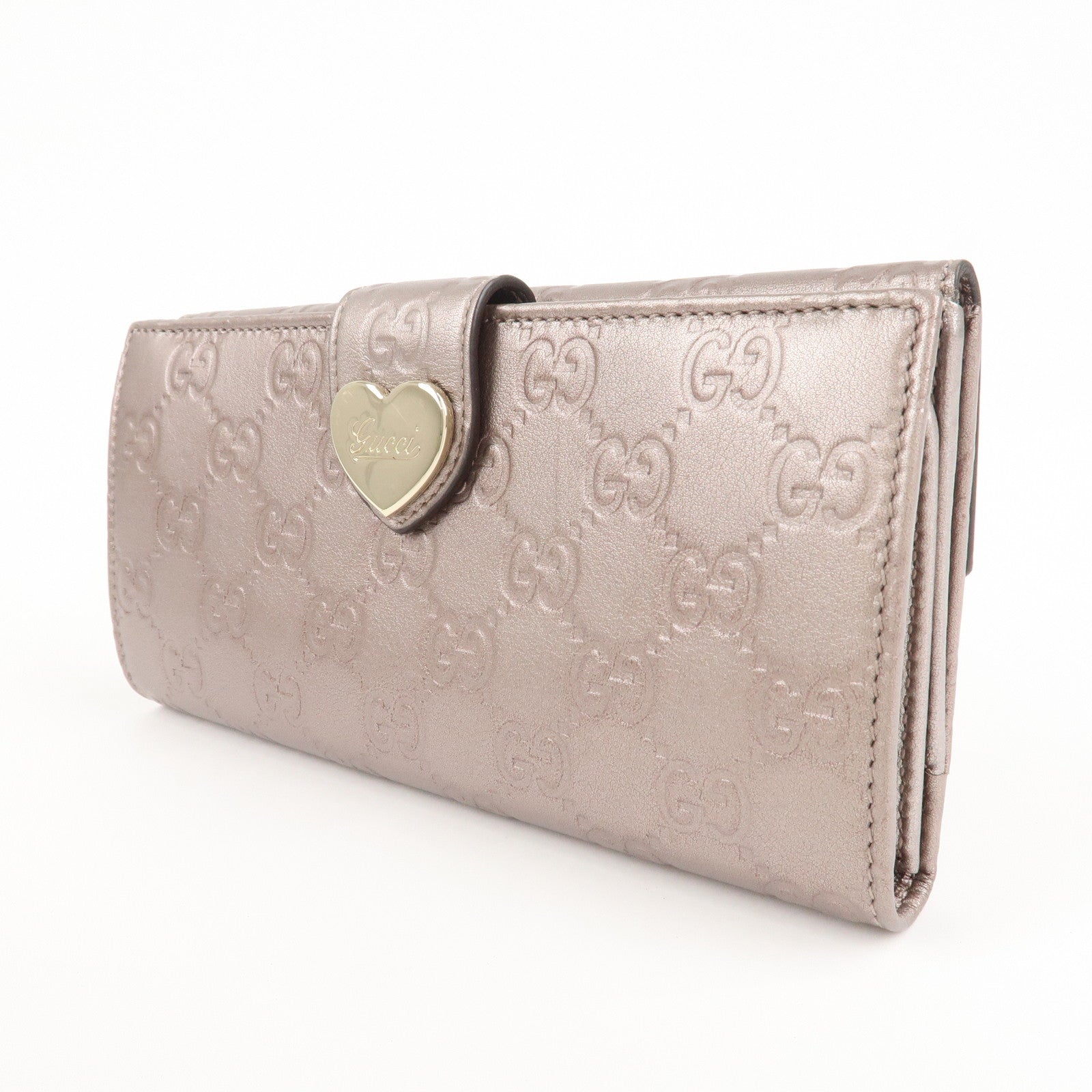 GUCCI Guccissima Leather Heart W Hook Bi-fold Wallet Pink 203550 Used