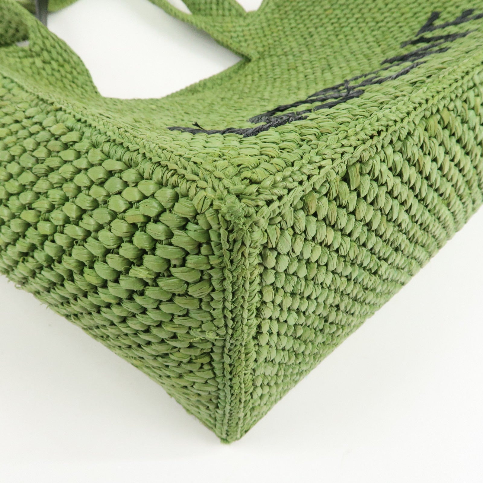 LOEWE Leather Raffia Logo 2Way Tote Bag Shoulder Bag Green Used