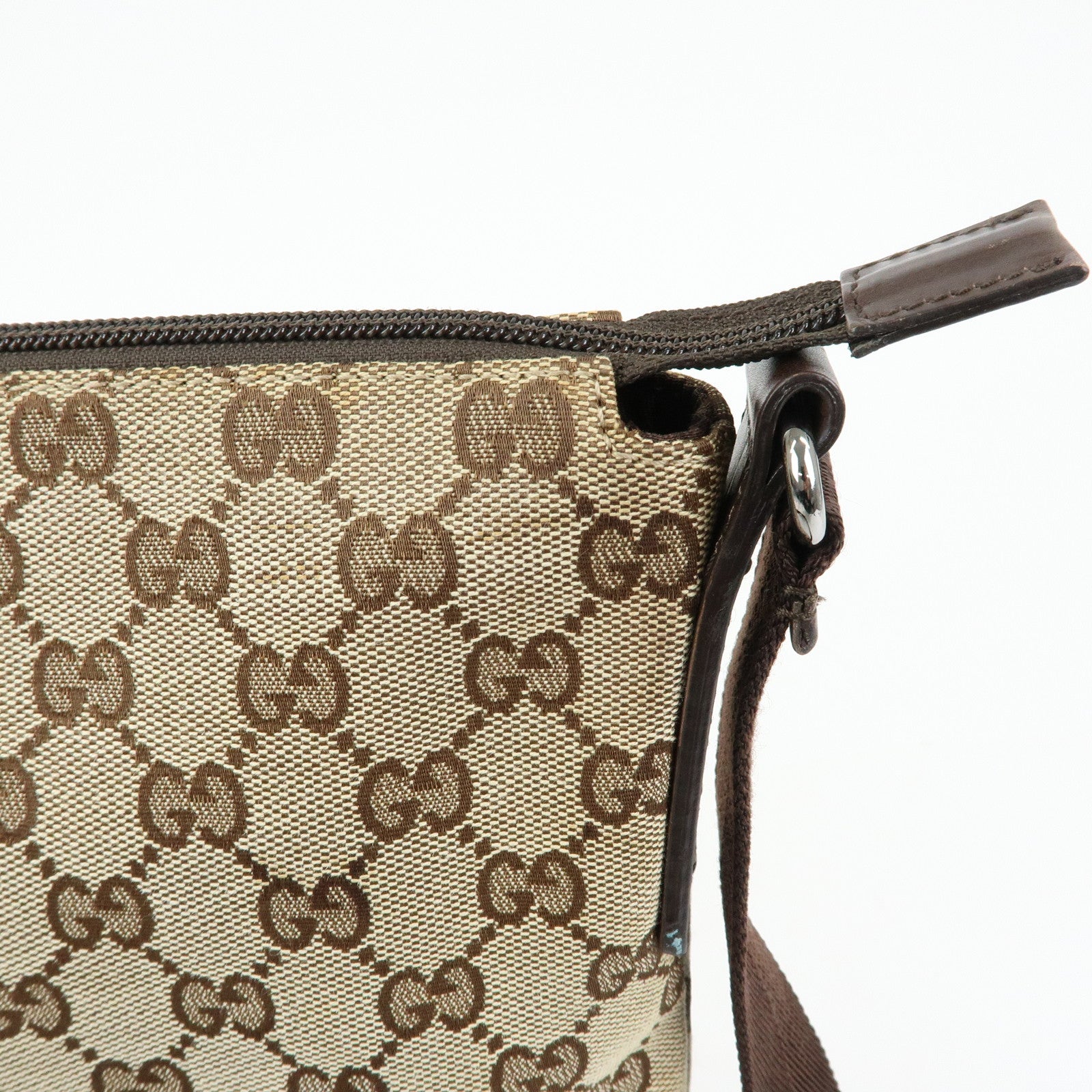 GUCCI GG Canvas Leather Shoulder Crossbody Bag Beige Brown 145857