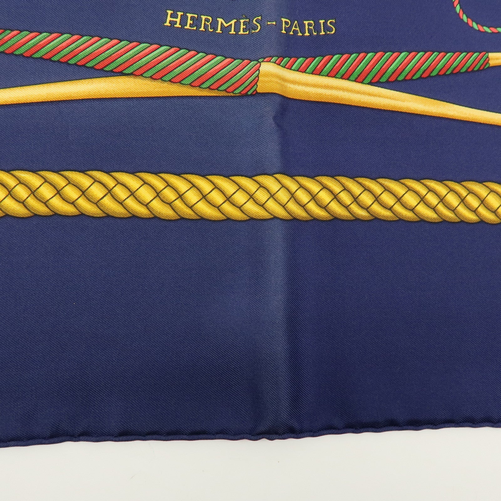 HERMES Carre 90 Silk 100% Scarf LES TAMBOURS Navy Gold
