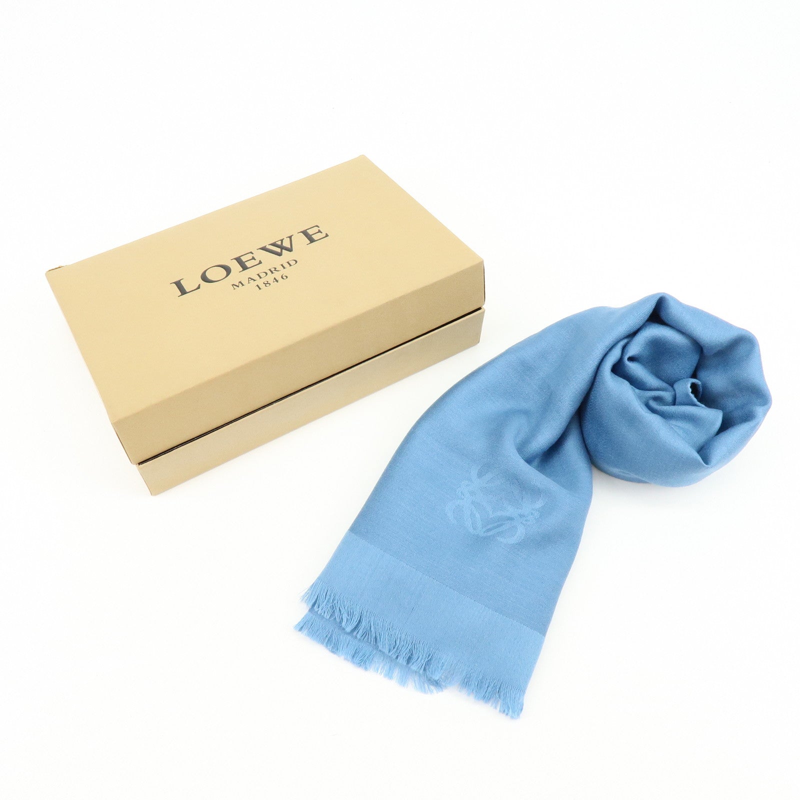LOEWE Anagram Wool Silk 32×184 Scarf Blue