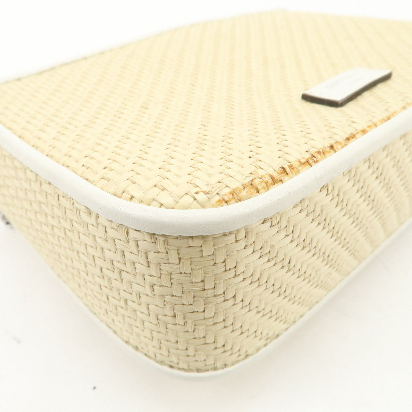 JIMMY CHOO Raffia Leather Mini Chain Shoulder Bag Beige Ivory