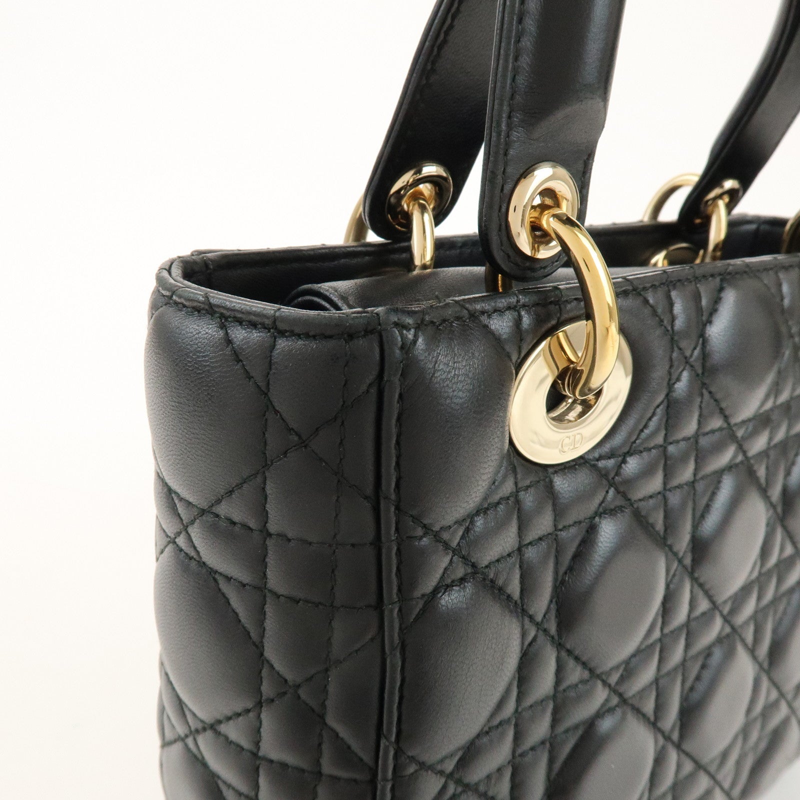 Christian Dior Lady Dior Cannage Lamb Skin 2Way Bag Hand Bag Black