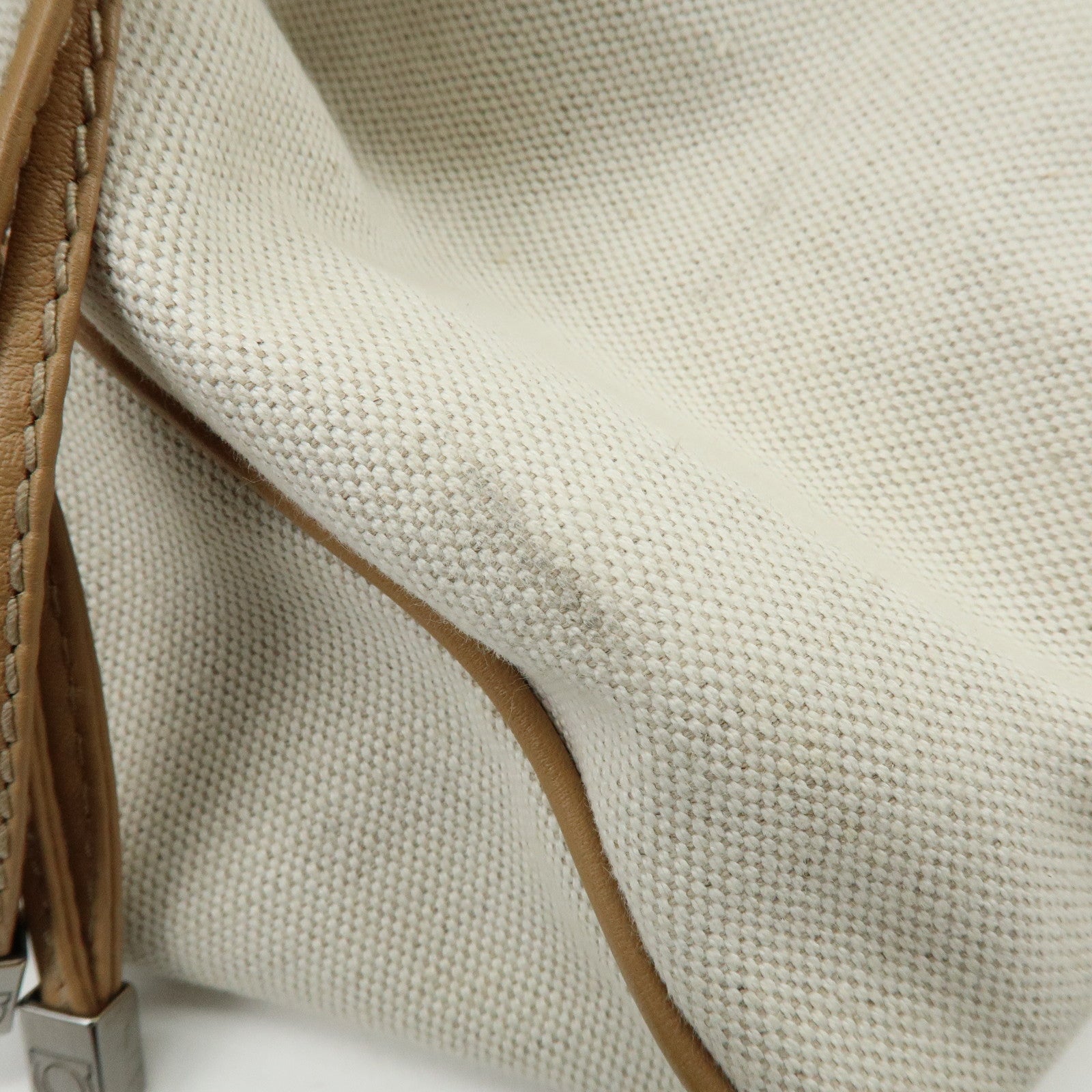 Ferragamo Gancini Canvas Leather Tote Bag Shoulder Bag Natural