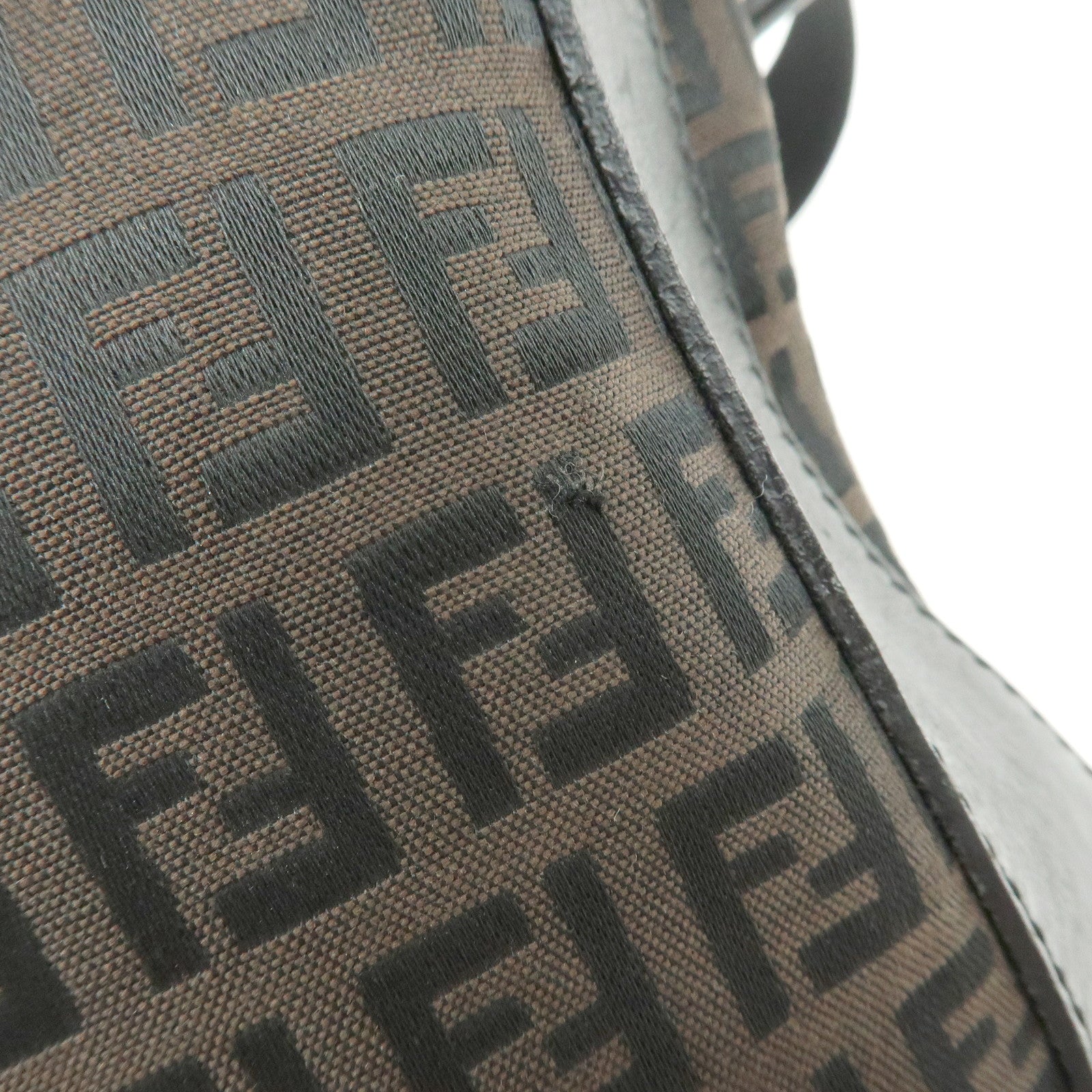 FENDI Zucca Canvas Leather Shoulder Bag Brown Black 7VA003
