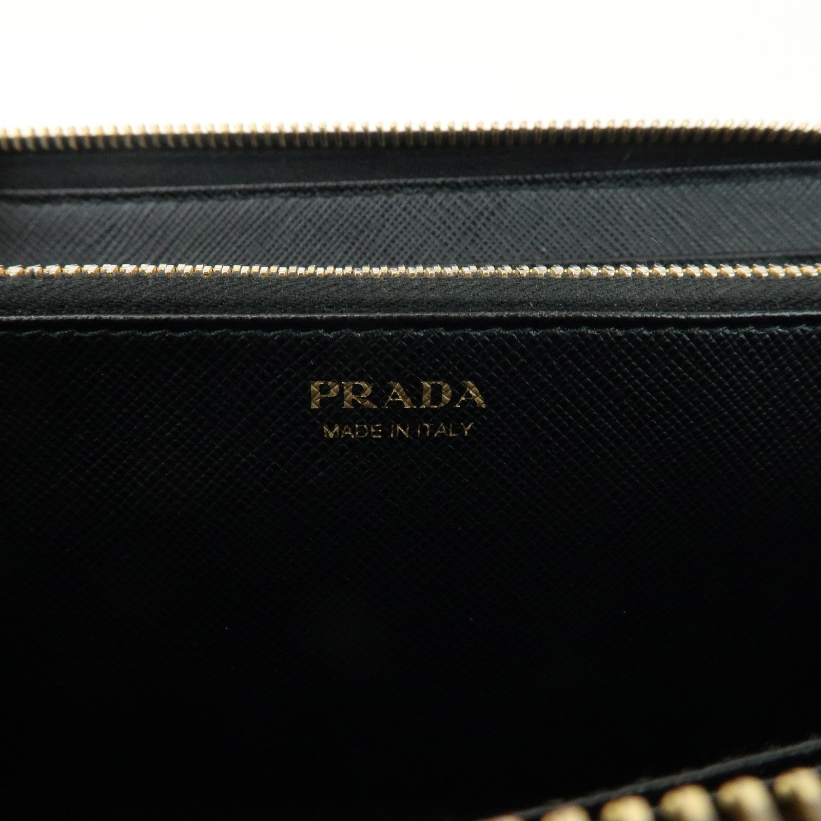 PRADA Saffiano Leather Ribbon Round Zippy Wallet Black 1M0506