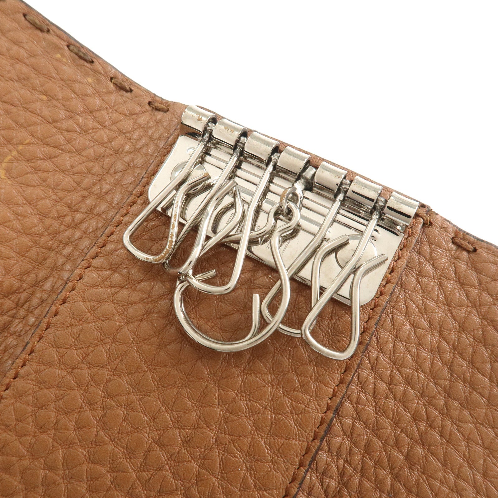 FENDI Selleria Leather 6 Rings Key Case 8AP079 Brown