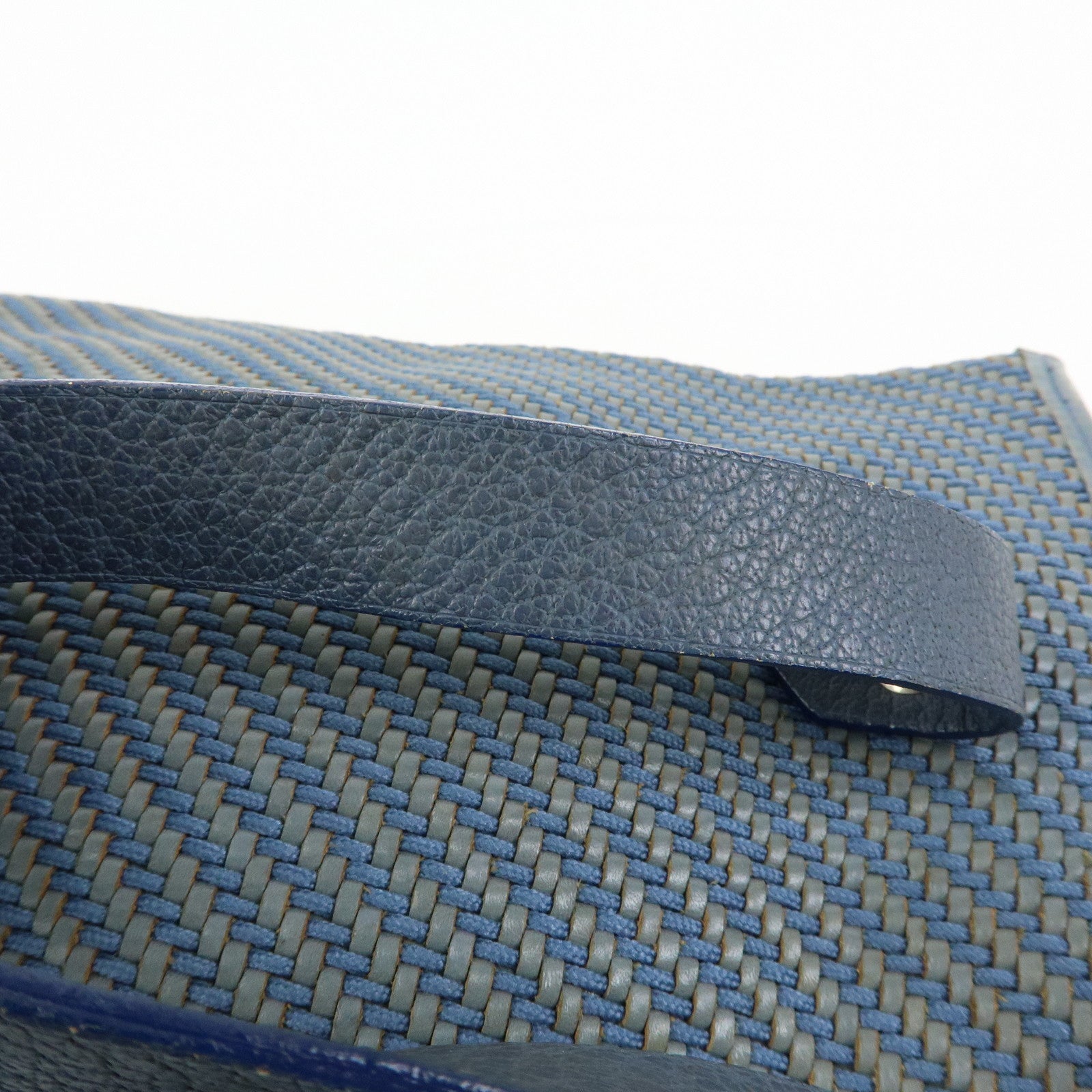 HERMES Amedaba PM Polyester Leather Mini Tote Hand Bag Blue