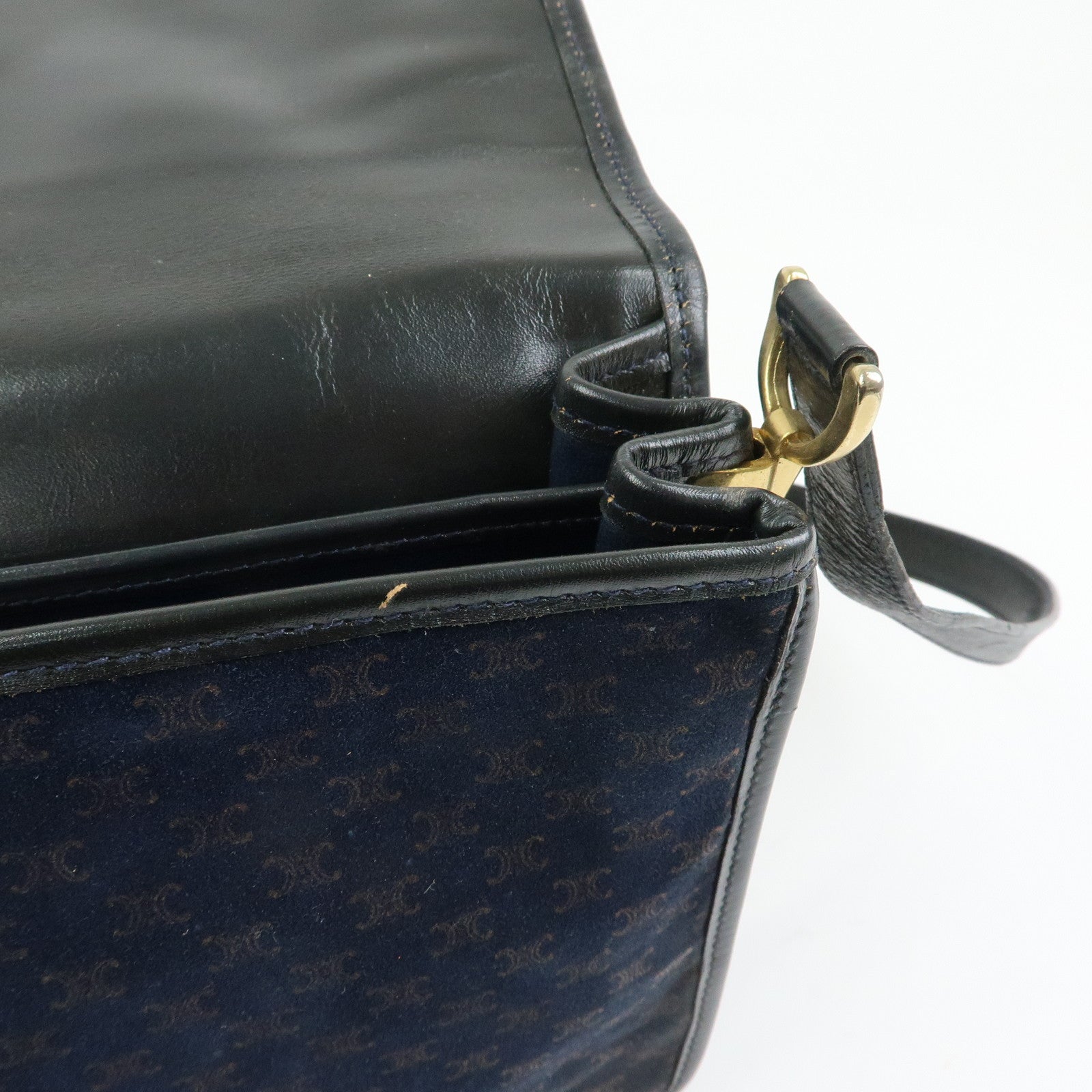 CELINE Macadam Suede Leather Shoulder Hand Bag Bag Navy