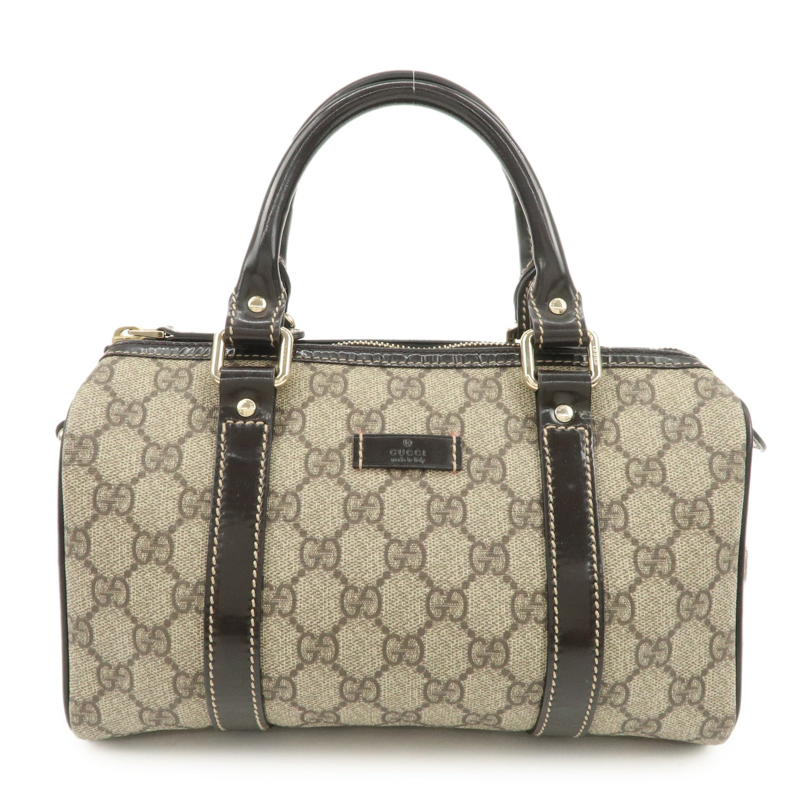 GUCCI GG Spream Patent Leather Mini Boston Bag Beige 193604
