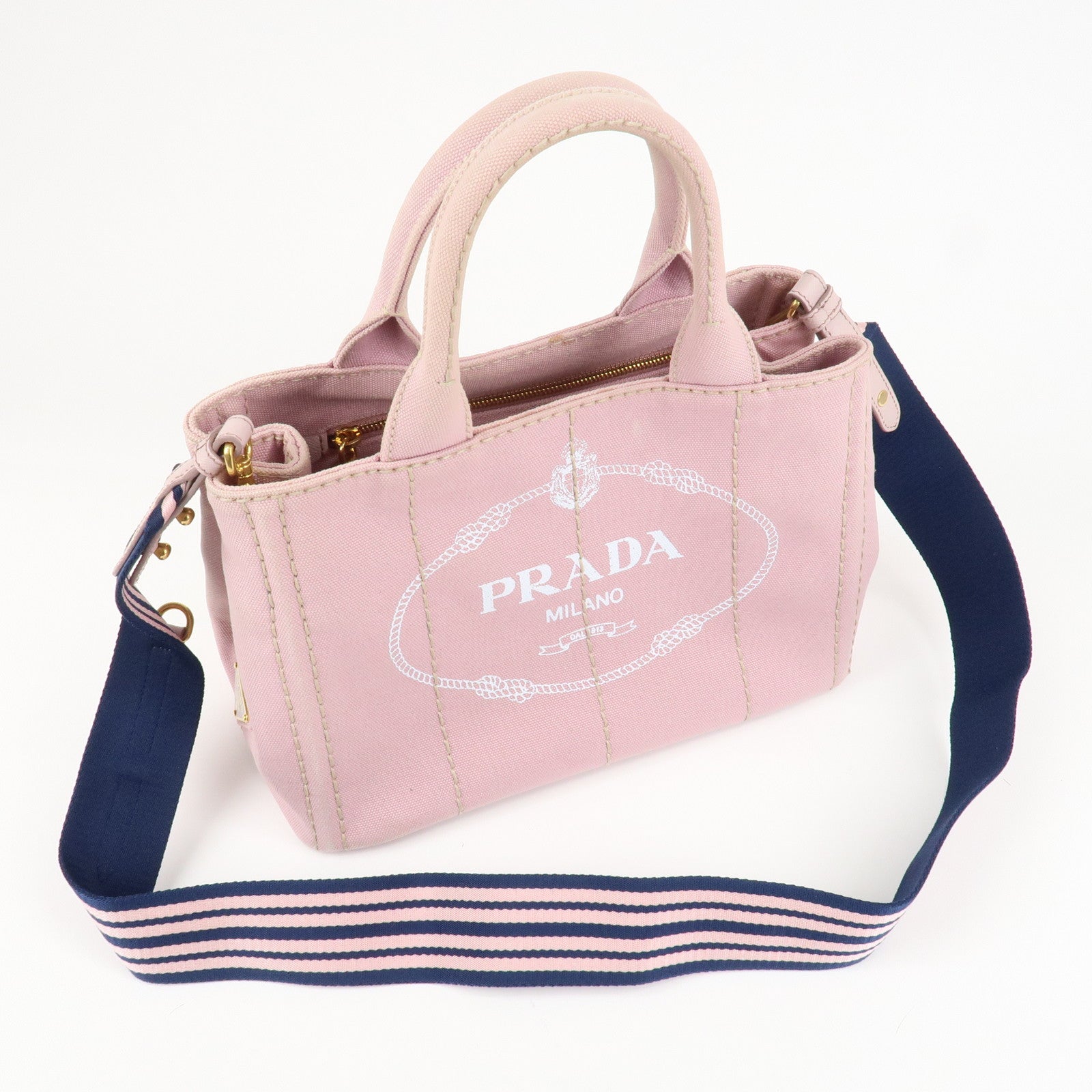 PRADA Canapa Mini Denim Hand Bag Tote Bag Pink 1BG439 Used