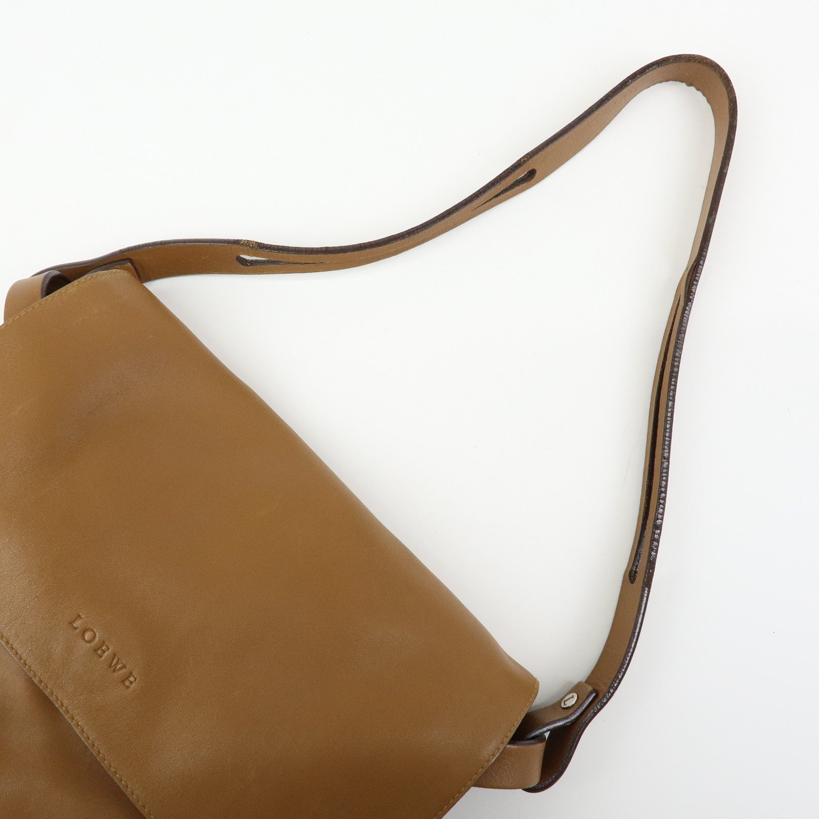 LOEWE Logo Leather Flap Shoulder Bag Pouch Brown