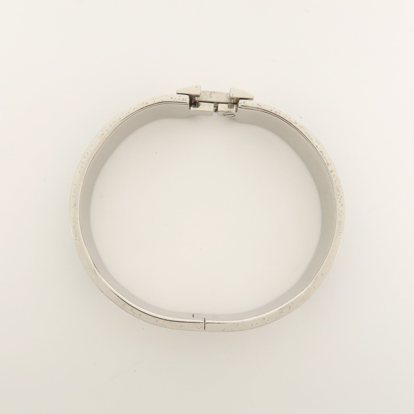 HERMES Clic Clac PM Metal Bracelet Bangle Silver Dark Brown