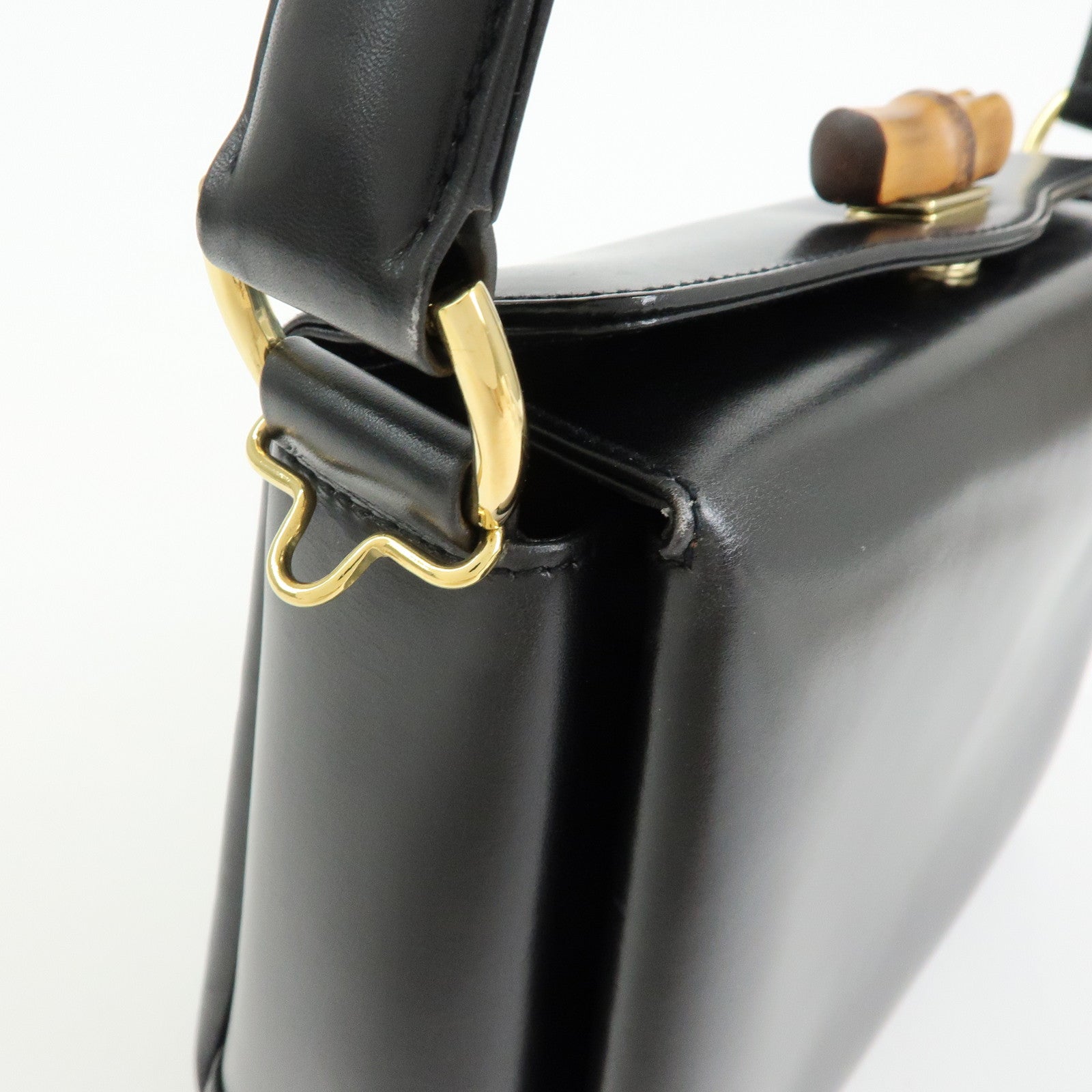 GUCCI Bamboo Leather Hand Bag Shoulder Bag Black 000・33・0175