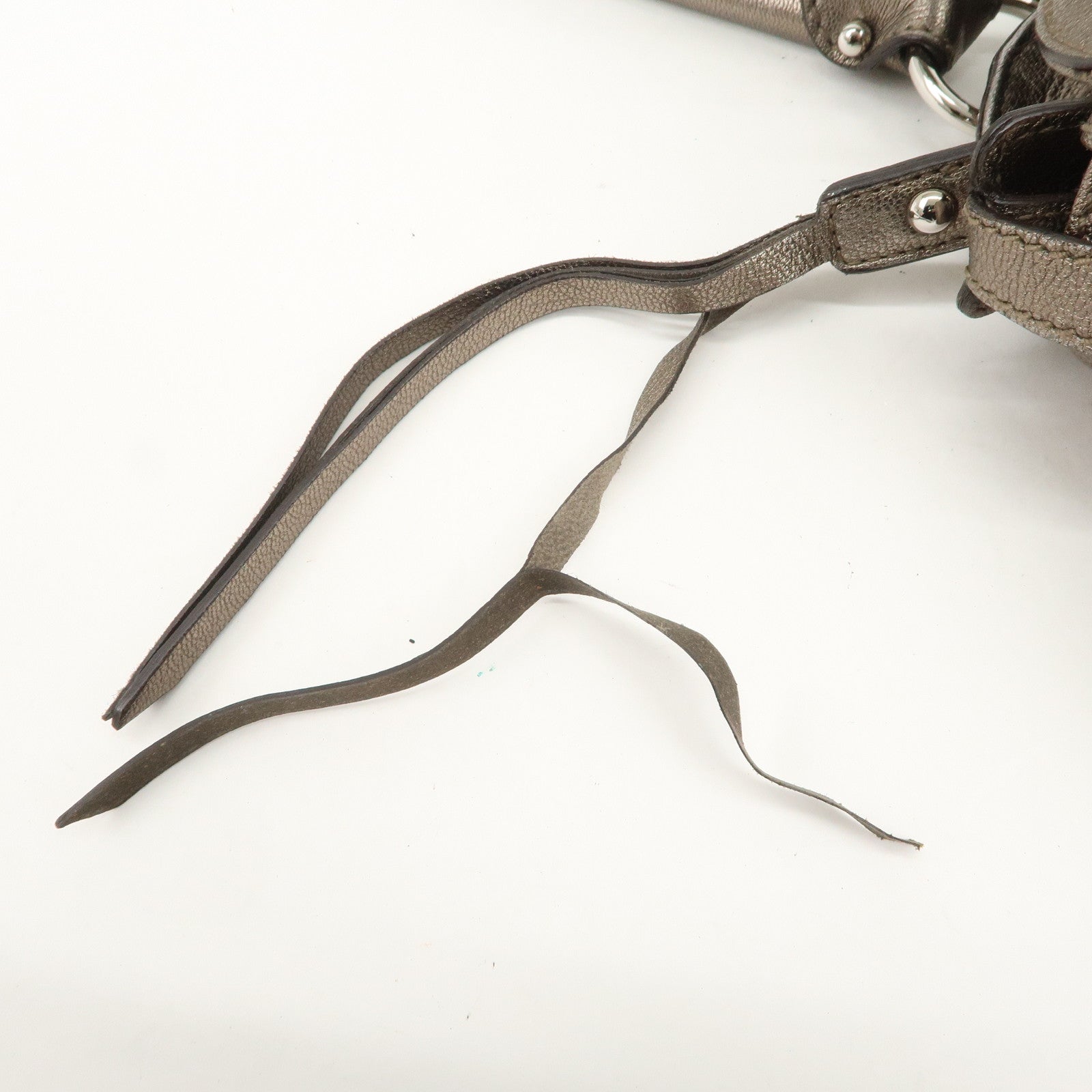 Ferragamo Gancini Leather Hand Bag Shoulder Bag Silver Gray