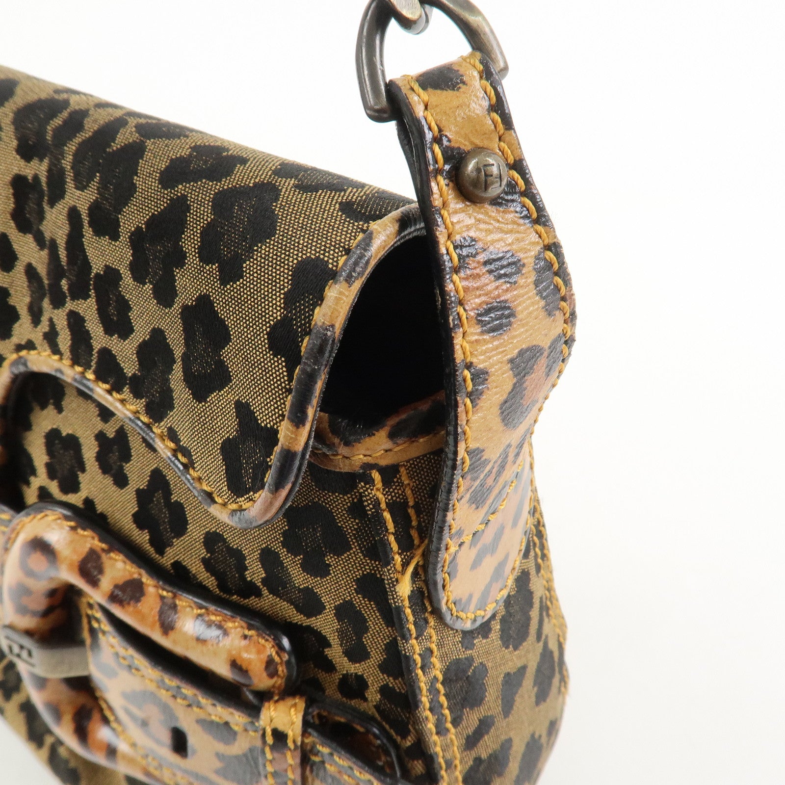 FENDI Canvas Leather Shoulder Bag Hand Bag Leopard Brown 8BR551