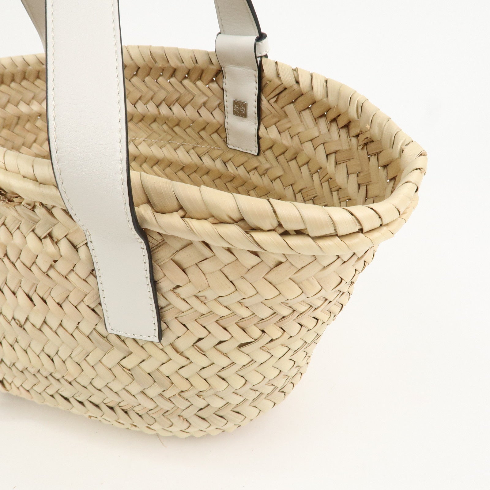 LOEWE Anagram Raffia Leather Small Basket Bag Hand Bag Natural