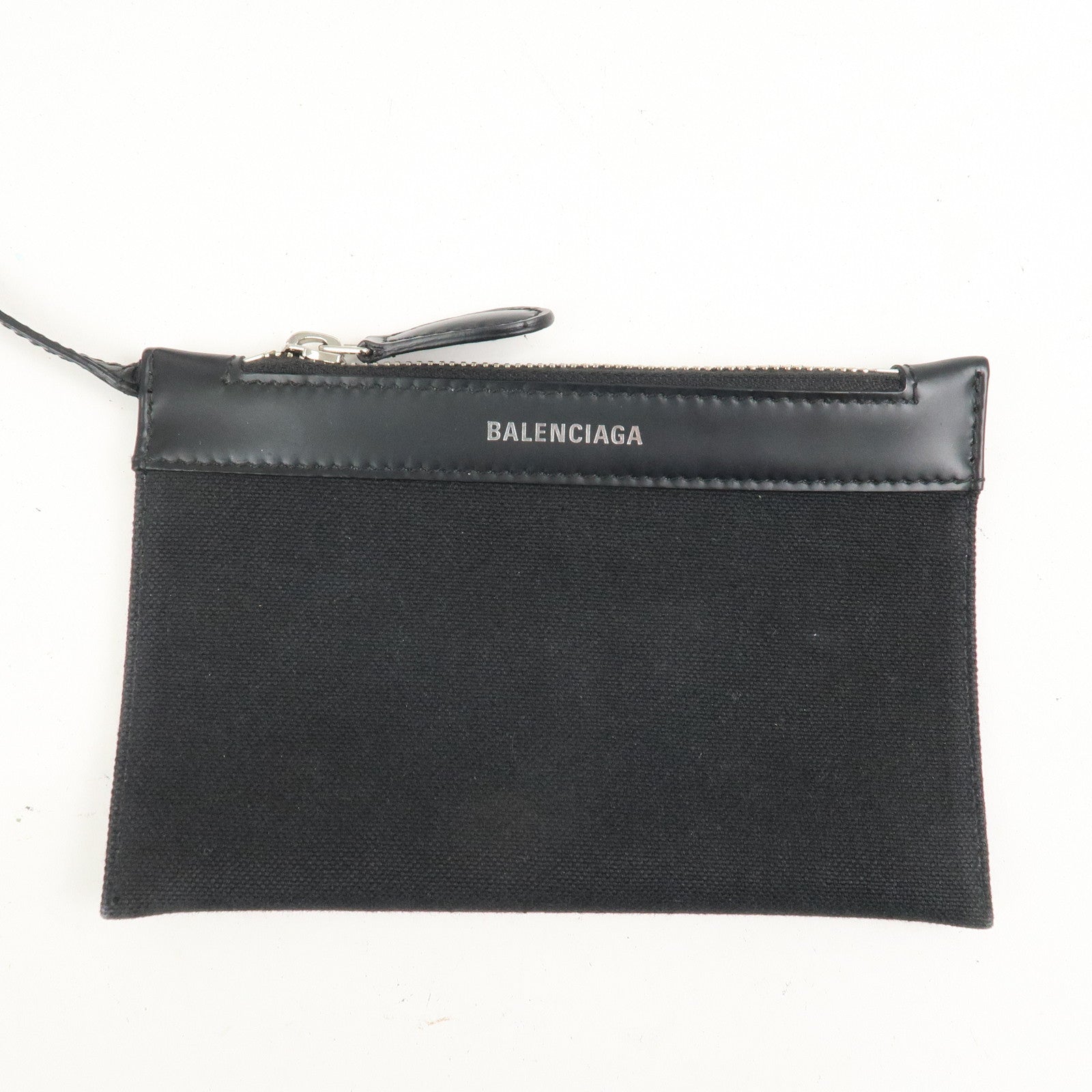 BALENCIAGA Canvas Leather Navy Cabas XS Hand Bag Brown 390346