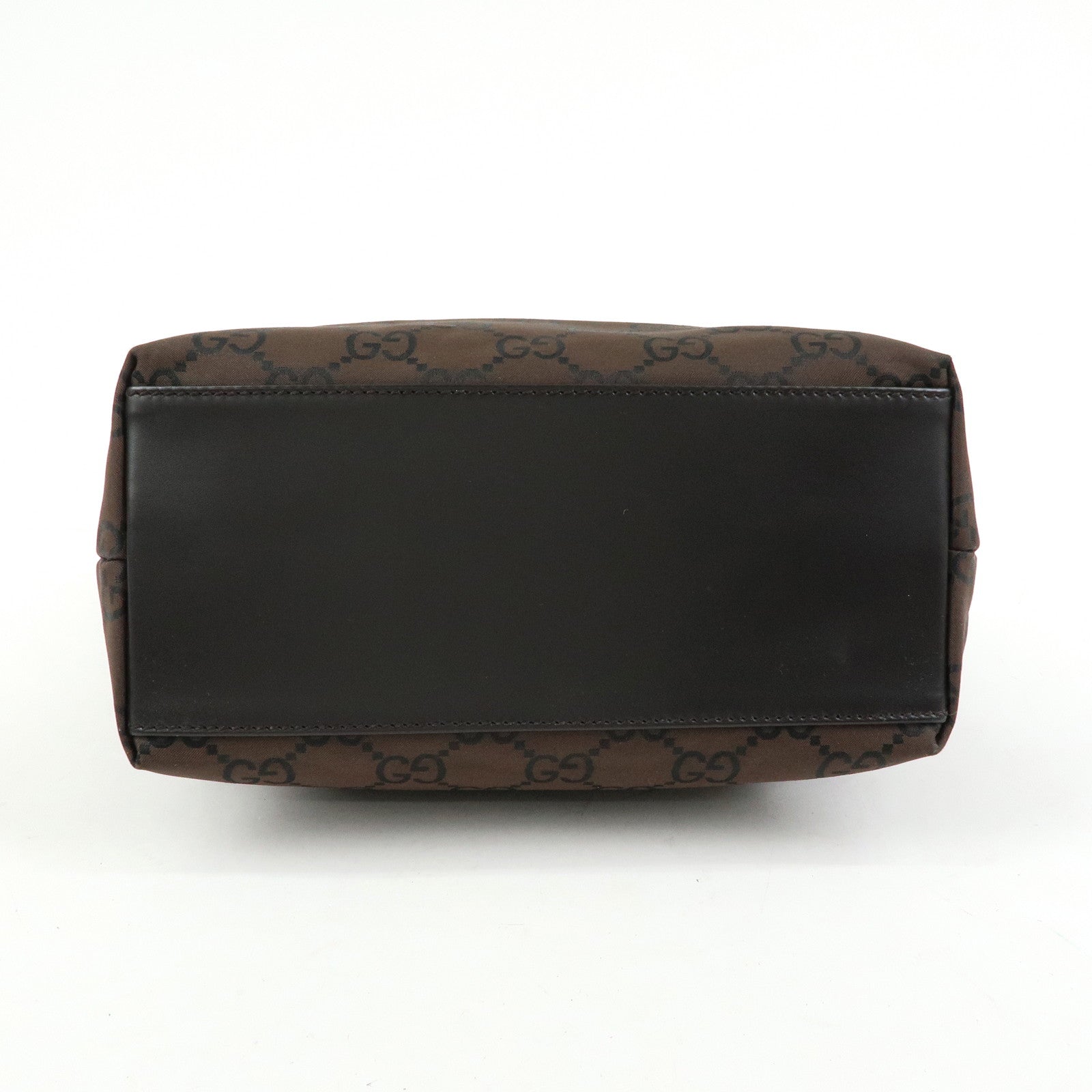 GUCCI GG Nylon Leather Chain Tote Bag Shoulder Bag Brown 196750