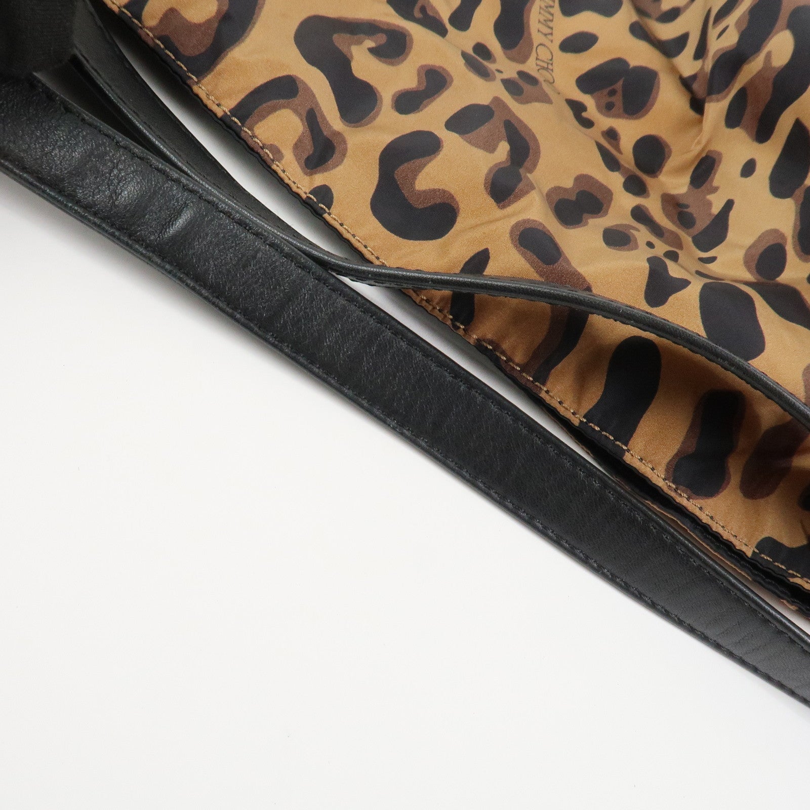 JIMMY CHOO Nylon Tote Bag Shoulder Bag Leopard Brown Black