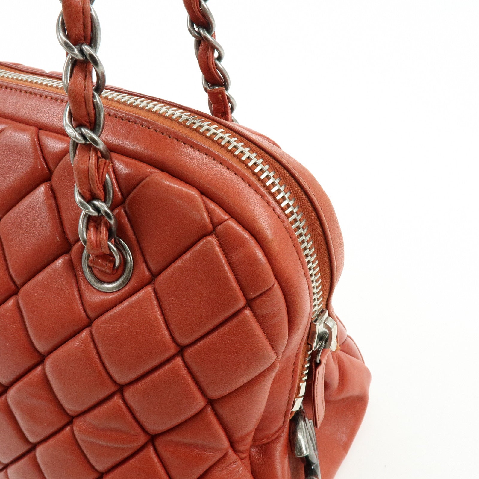 CHANEL Matelasse COCO Mark Lamb Skin Shoulder Bag Red