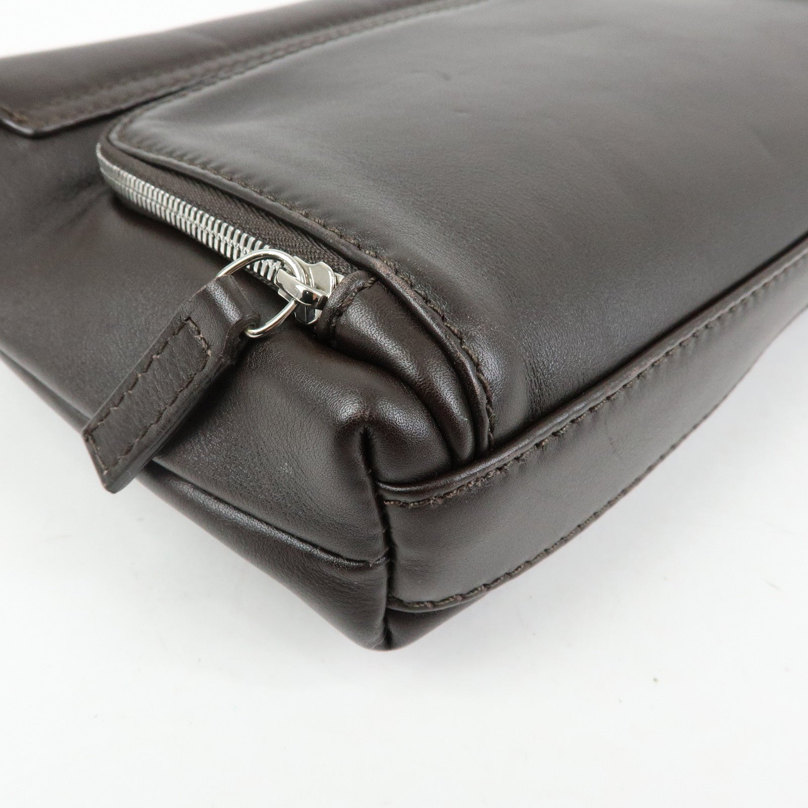 Ferragamo Leather Clutch Bag Second Bag Wrist Strap Brown