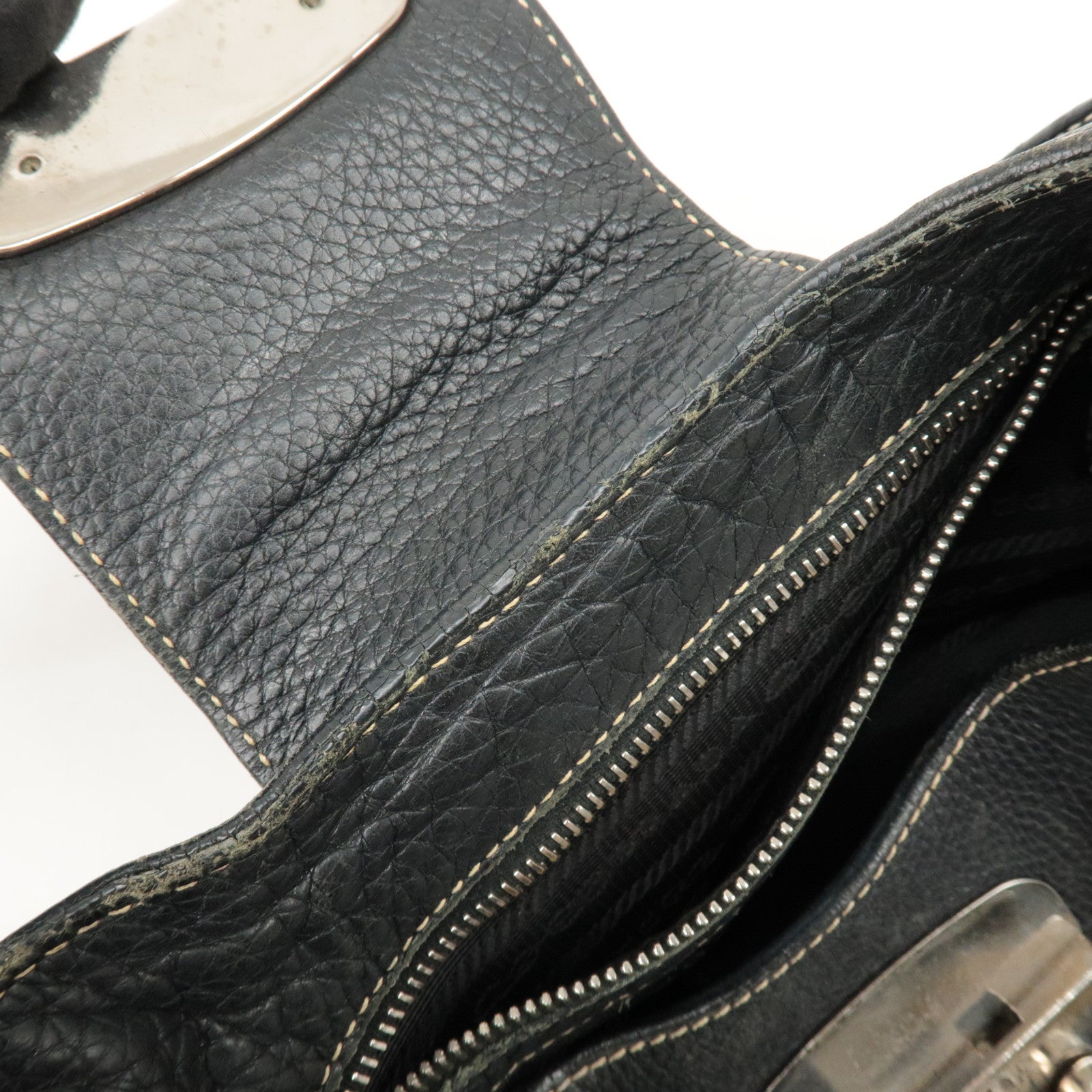 PRADA Logo Leather Shoulder Bag Hand Bag Black BR3593 Used