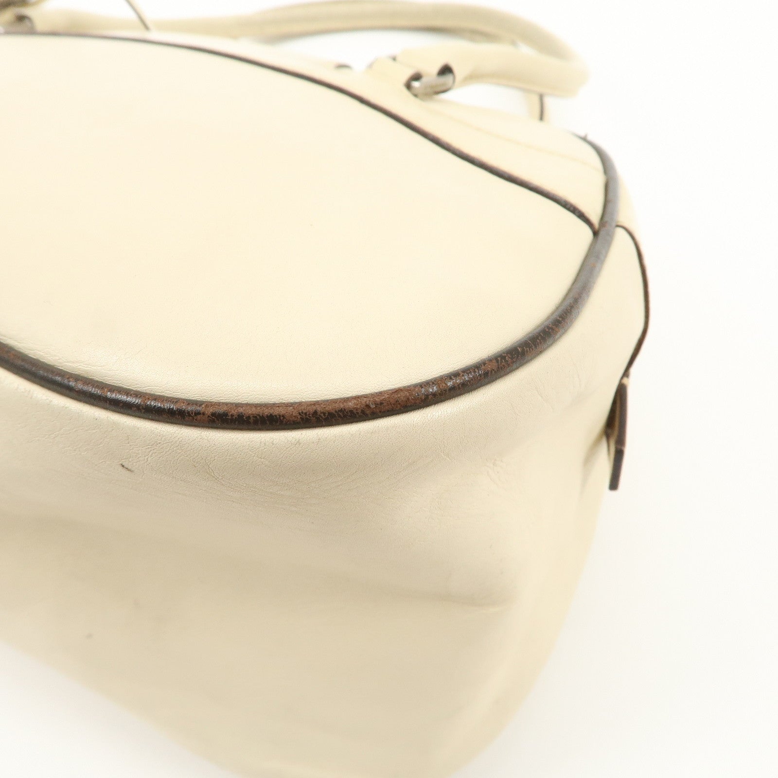 PRADA Leather Bowling Bag Boston Bag Shoulder Bag Ivory BL0049 Used