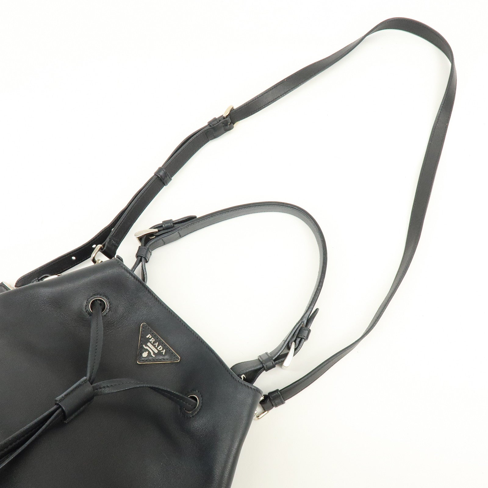 PRADA Triangle Logo City Calf Leather 2Way Bag Bucket Bag Black