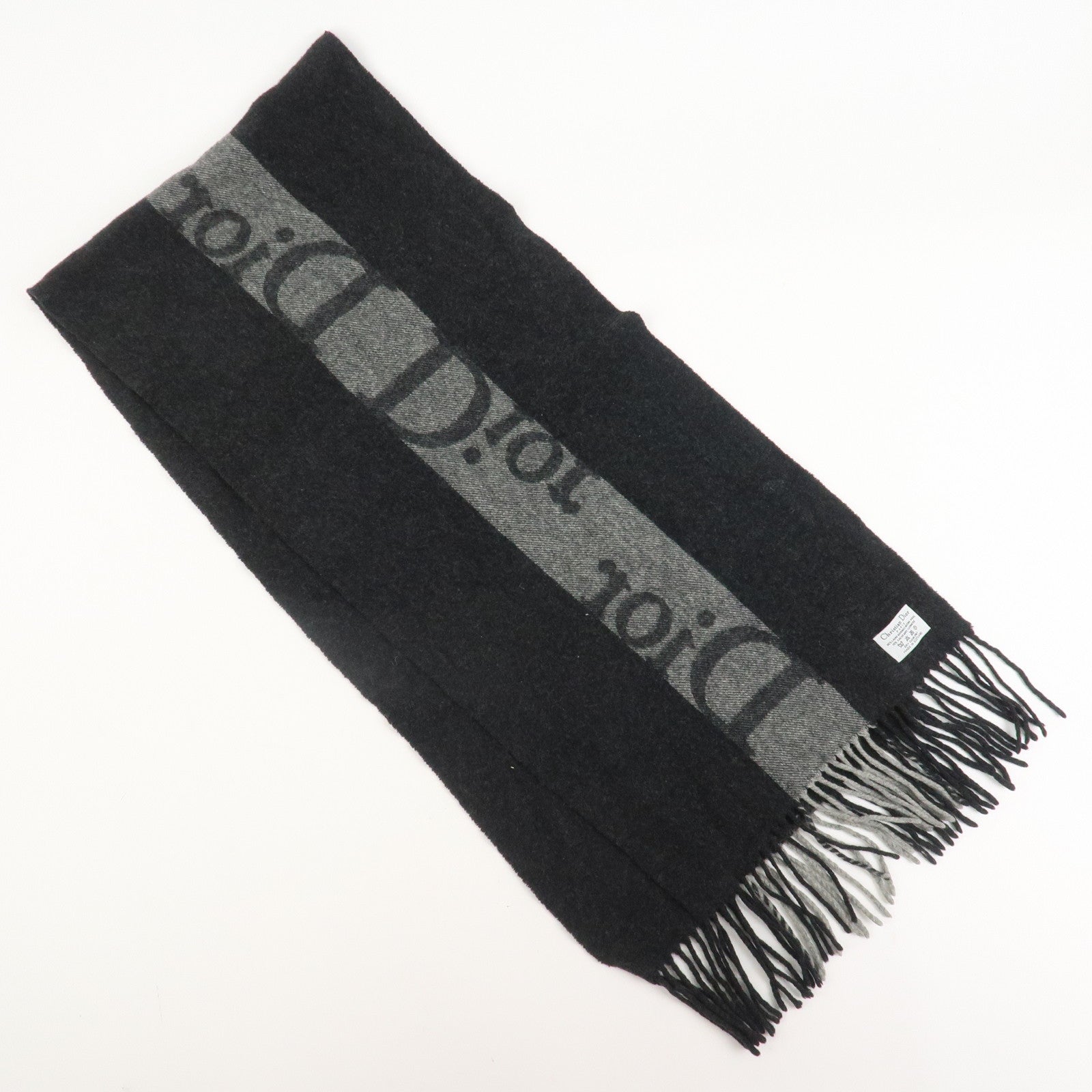 Christian Dior Logo Wool Cashmere Scarf Black Gray