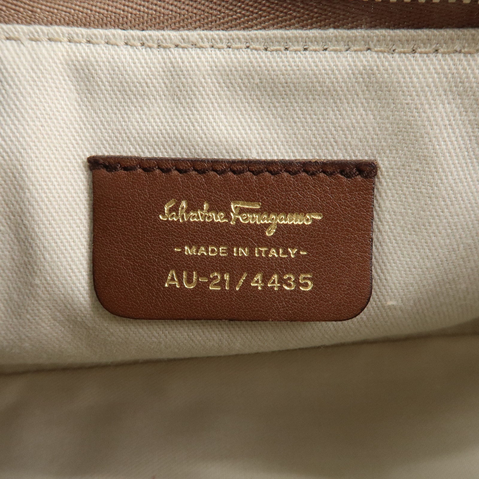 Ferragamo Gancini Logo PVC Leather Shoulder Bag Hand Bag Brown