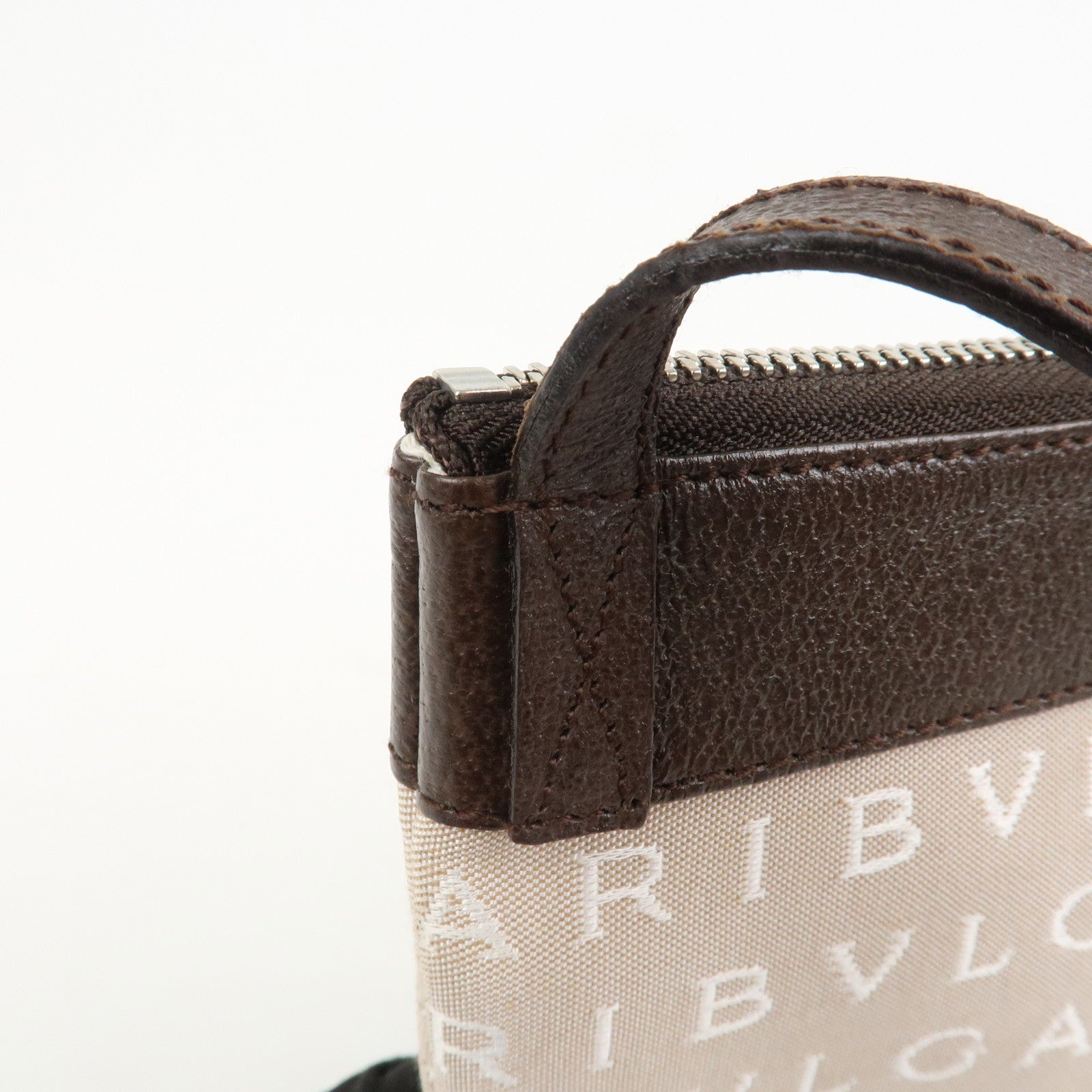 BVLGARI Logo Mania Canvas Leather Shoulder Bag Beige Brown 22588