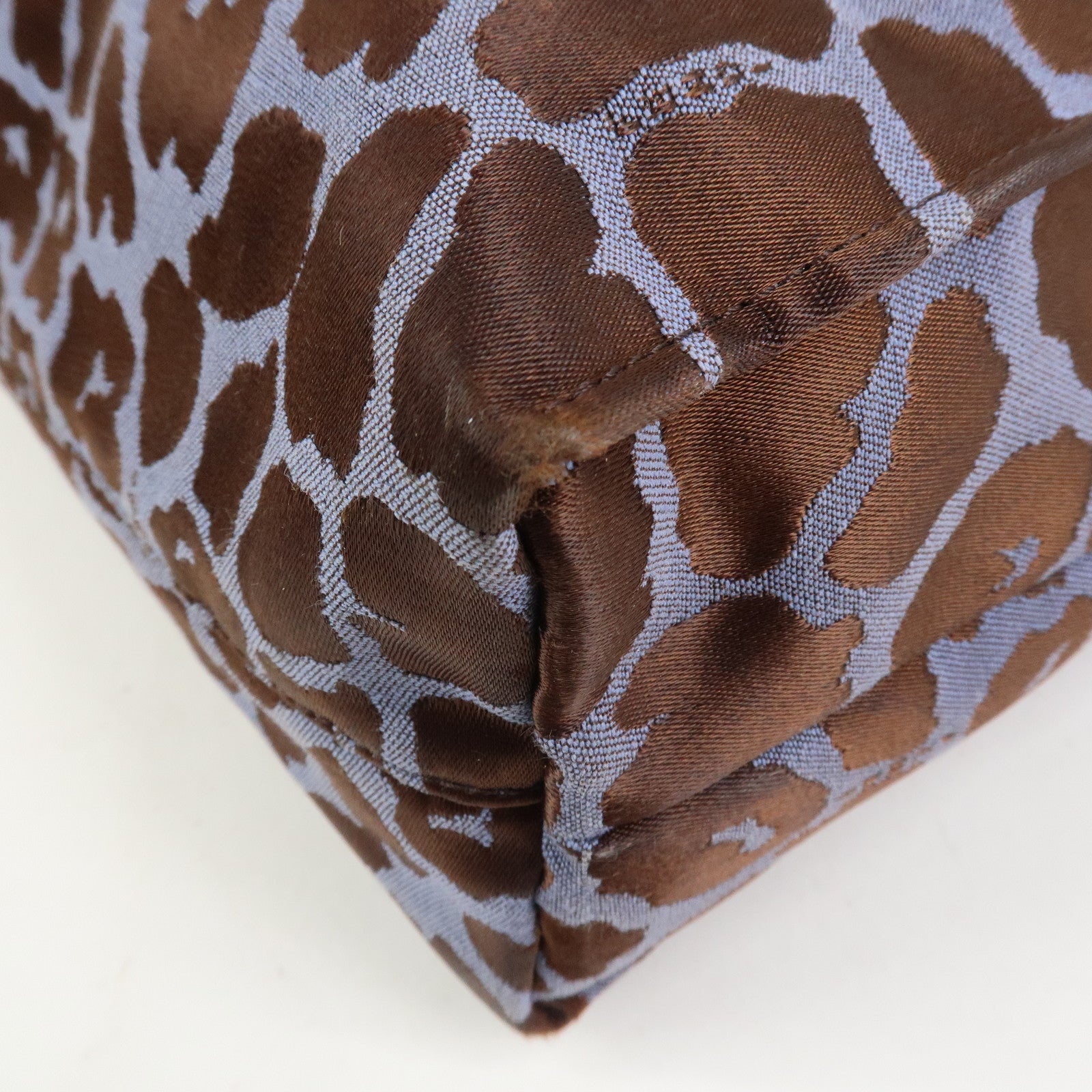 FENDI Leopard Canvas Satin Leather Tote Bag Hand Bag Blue 8BH173